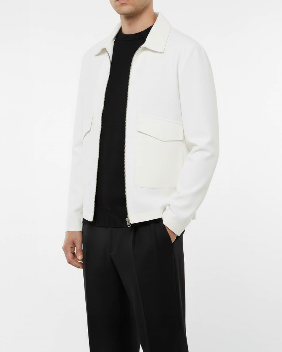 Italyan stil slim fit cep detaylı mevsimlik ince mont beyaz T11808