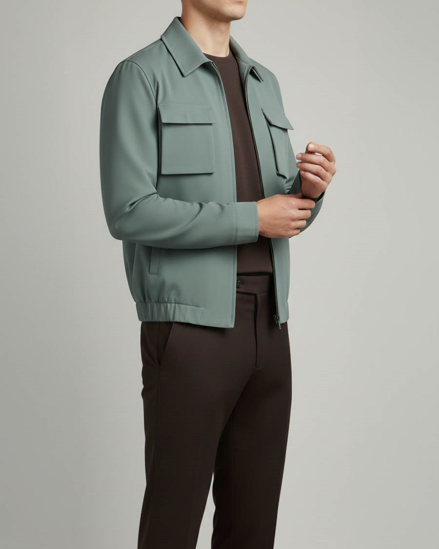 İtalyan stil slim fit erkek mevsimlik bomber ceket yeşil T10249