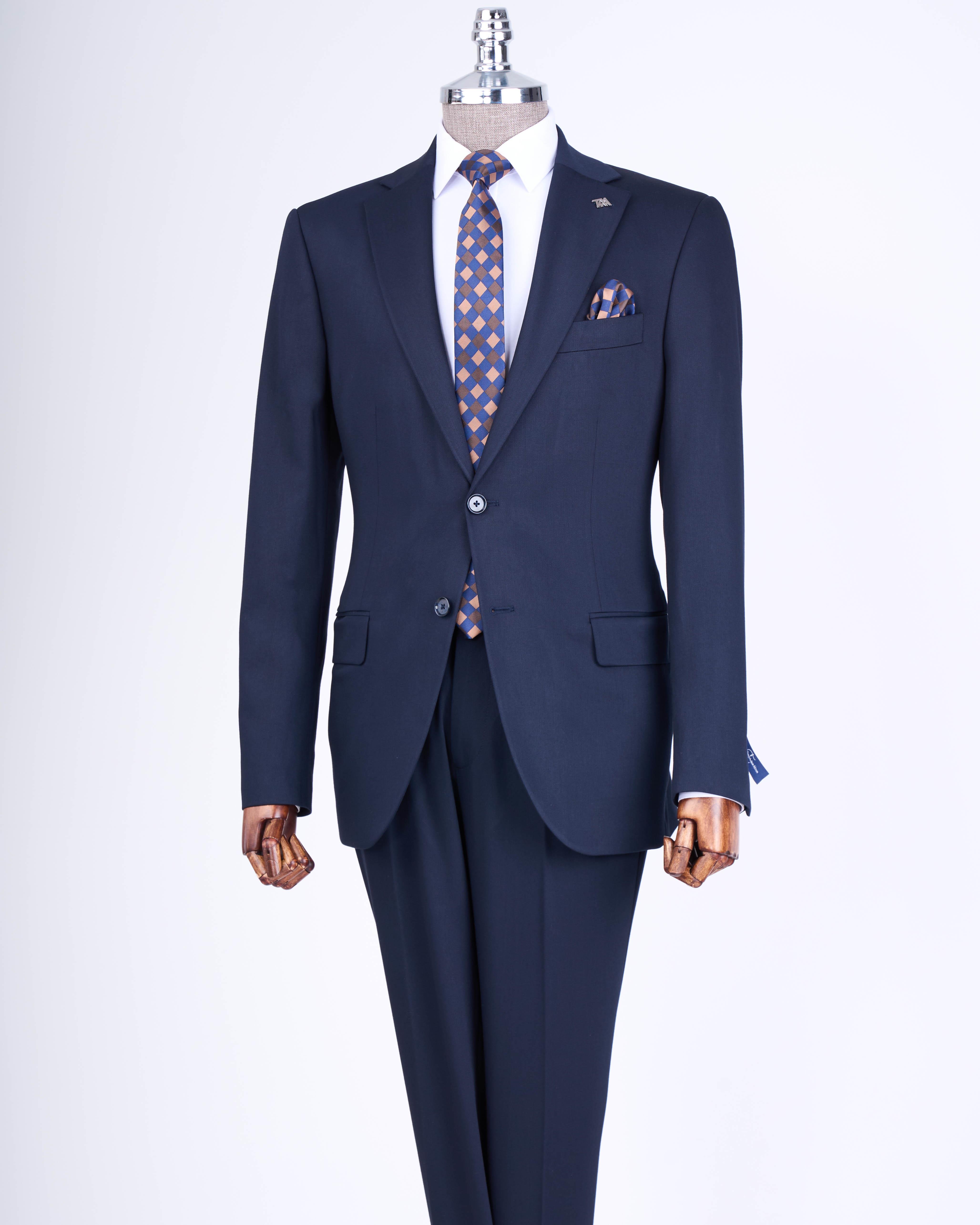 Classic cut regular fit men's jacket pants suit navy blue T13591