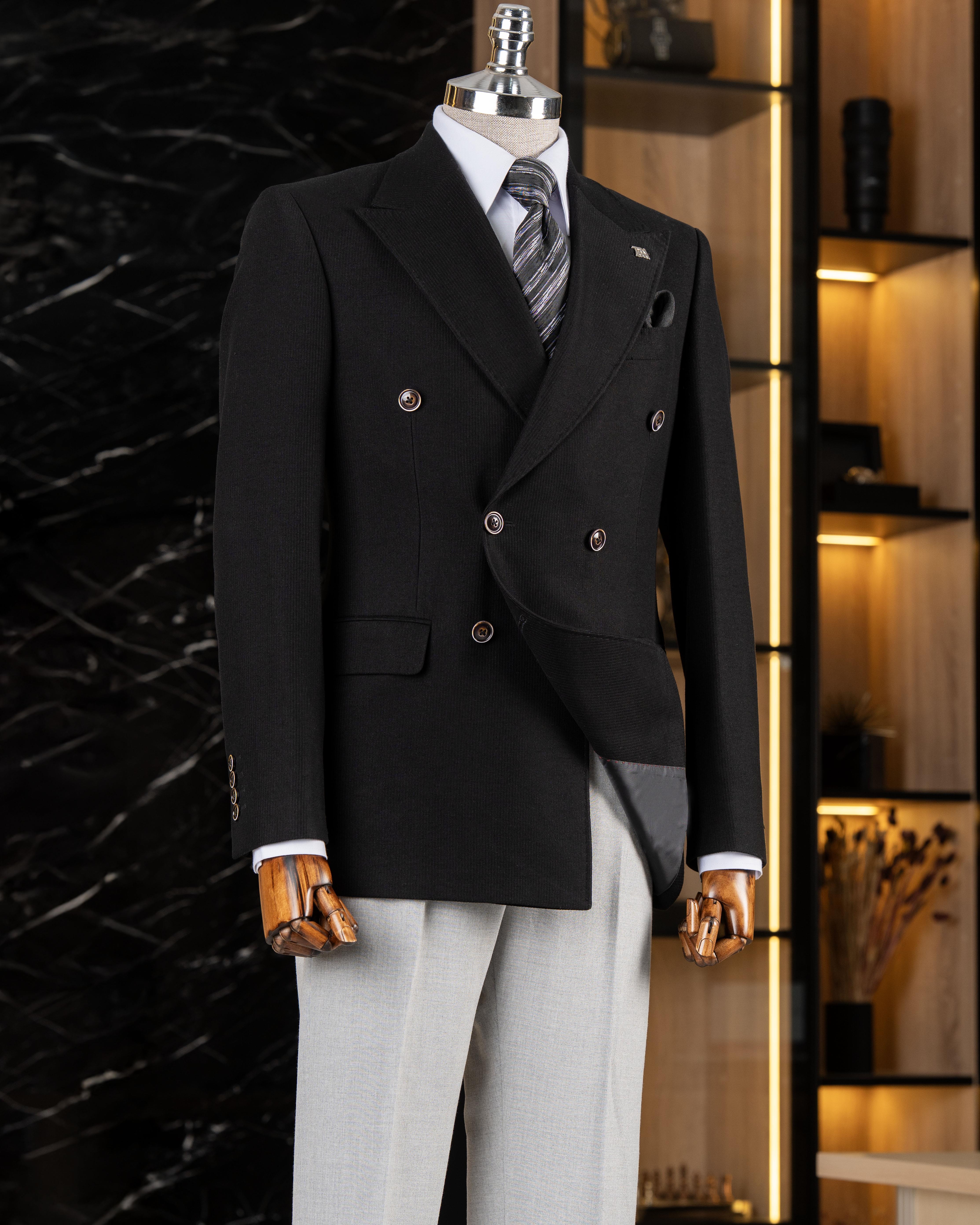 Italian style slim fit velvet men's single jacket black T13181