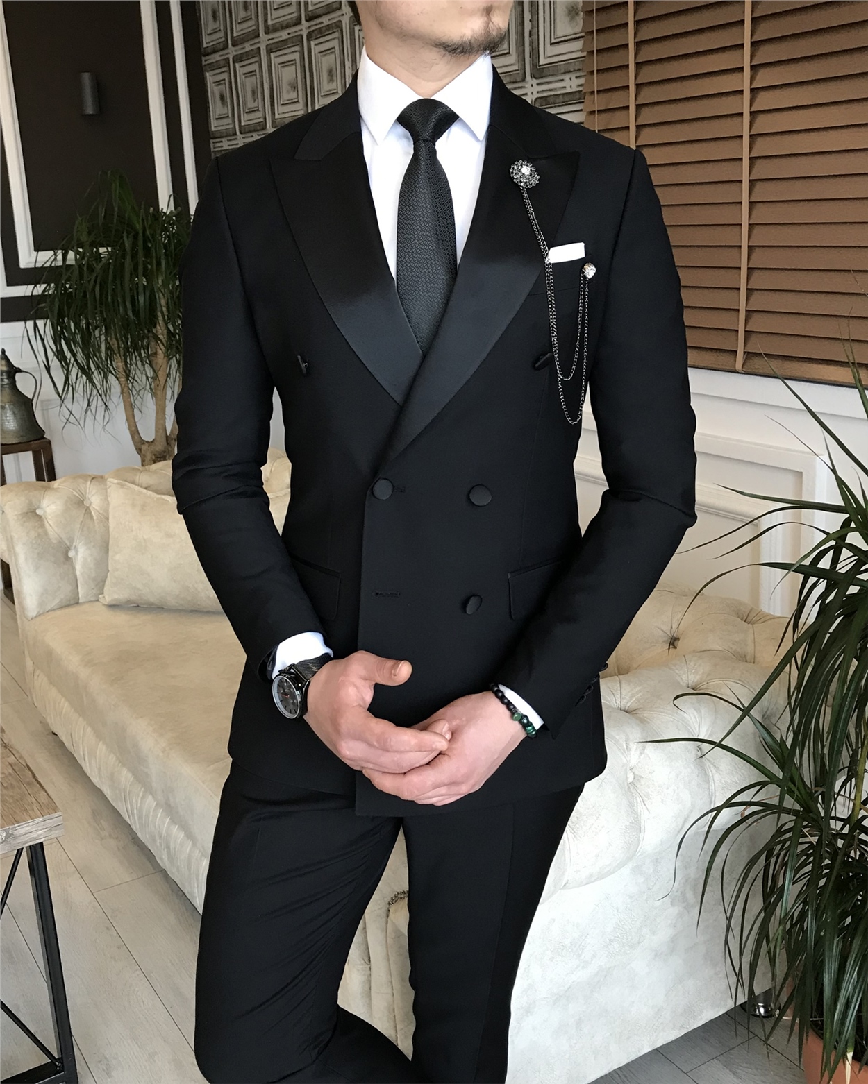 Italian Style Men's Groom Suits Black T6060