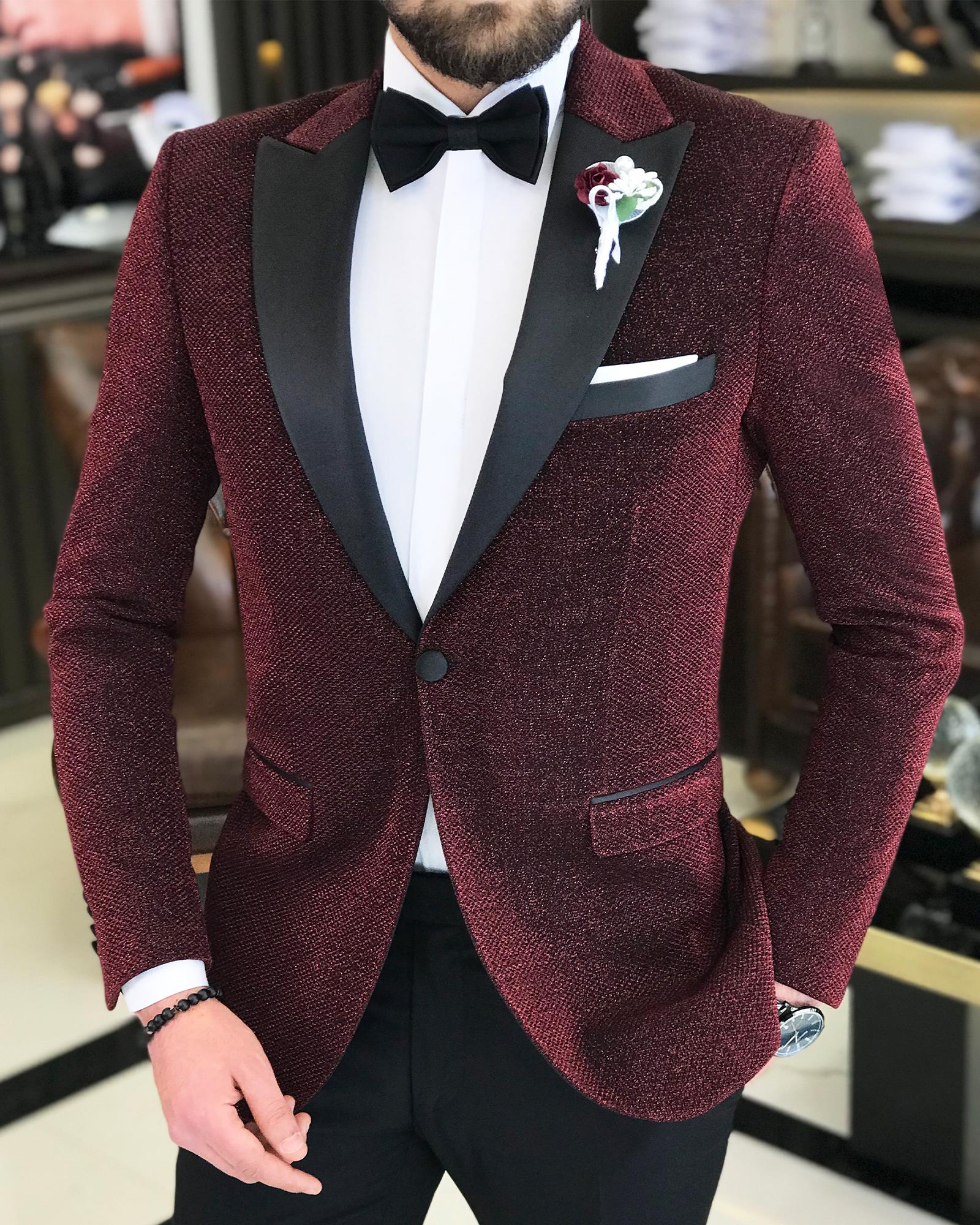 İtalyan kesim erkek ceket pantolon damatlık set Bordo T7497