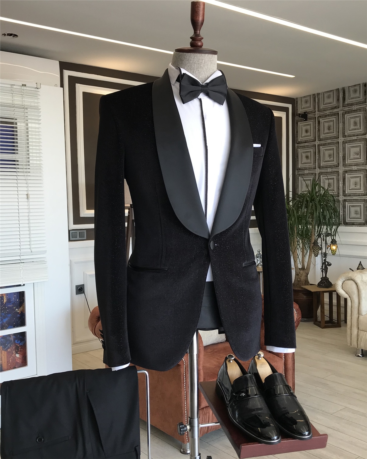 İtalyan kesim erkek ceket pantolon damatlık set Siyah T5910