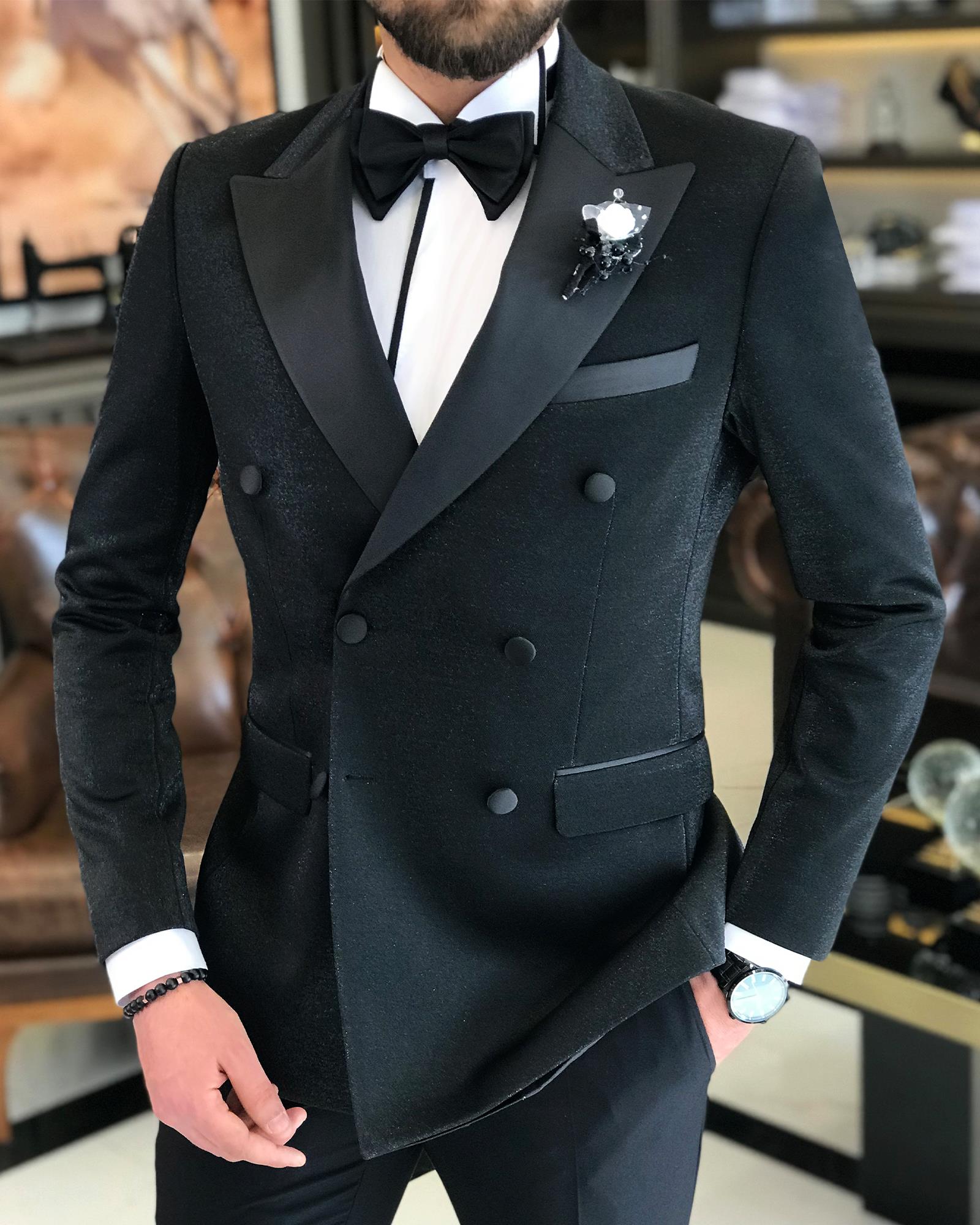 Italian Style Men's Groom Suits Black T7481
