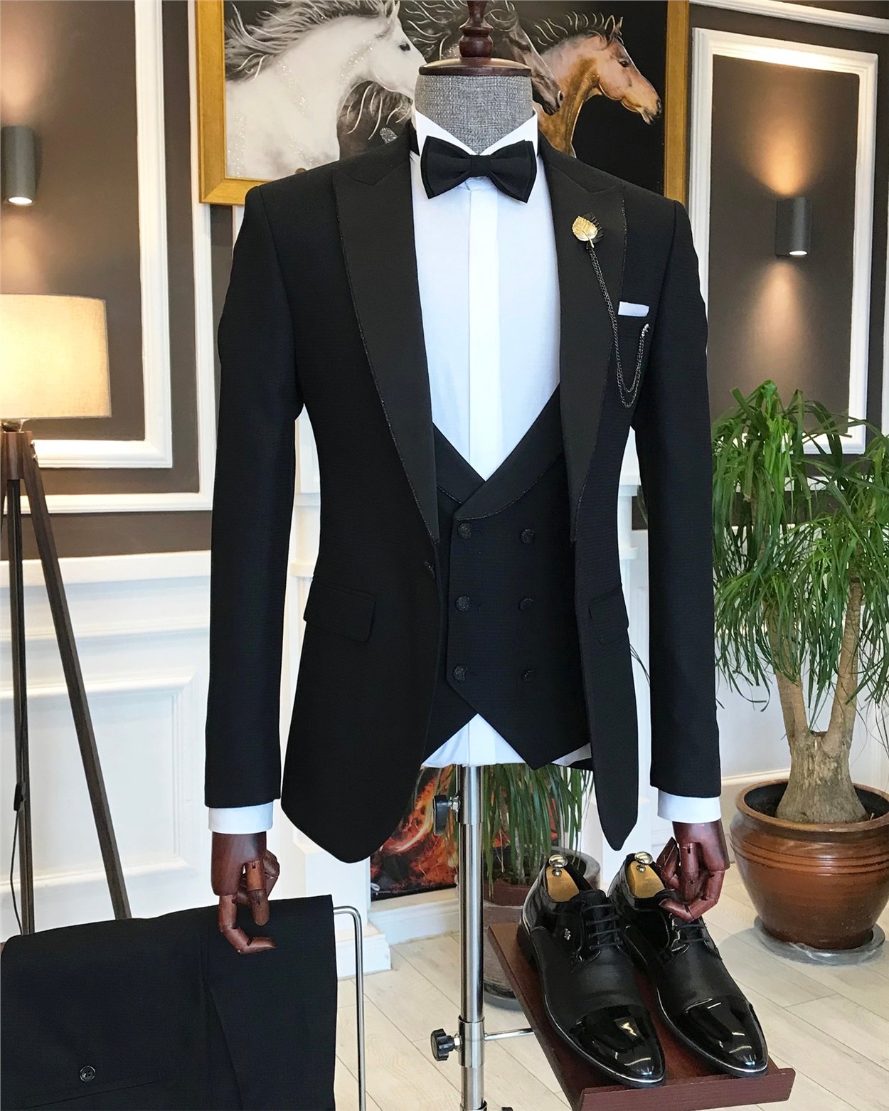 İtalyan kesim erkek ceket yelek pantolon damatlık set siyah T6313