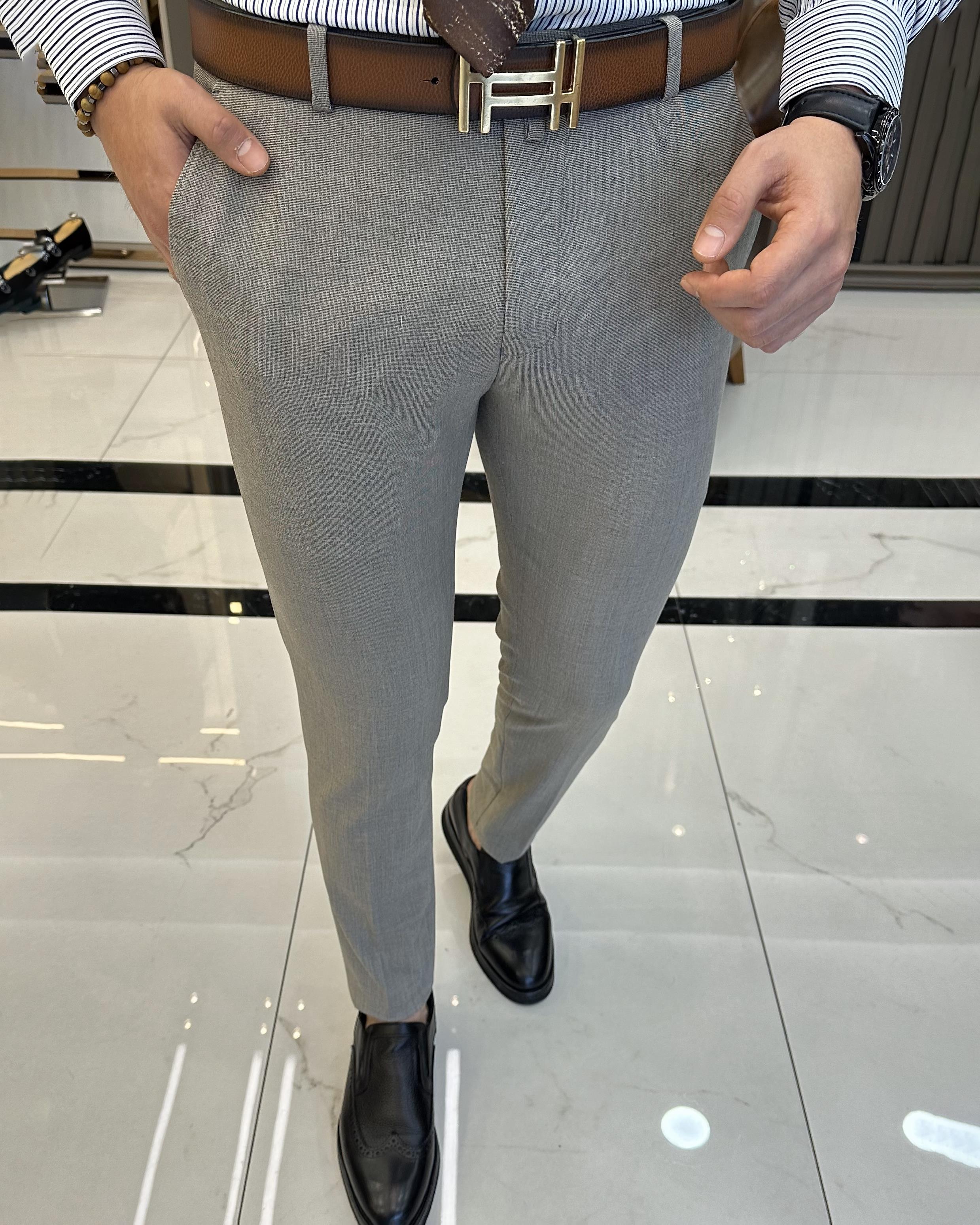 italian cut slim fit men's trousers mink T9455