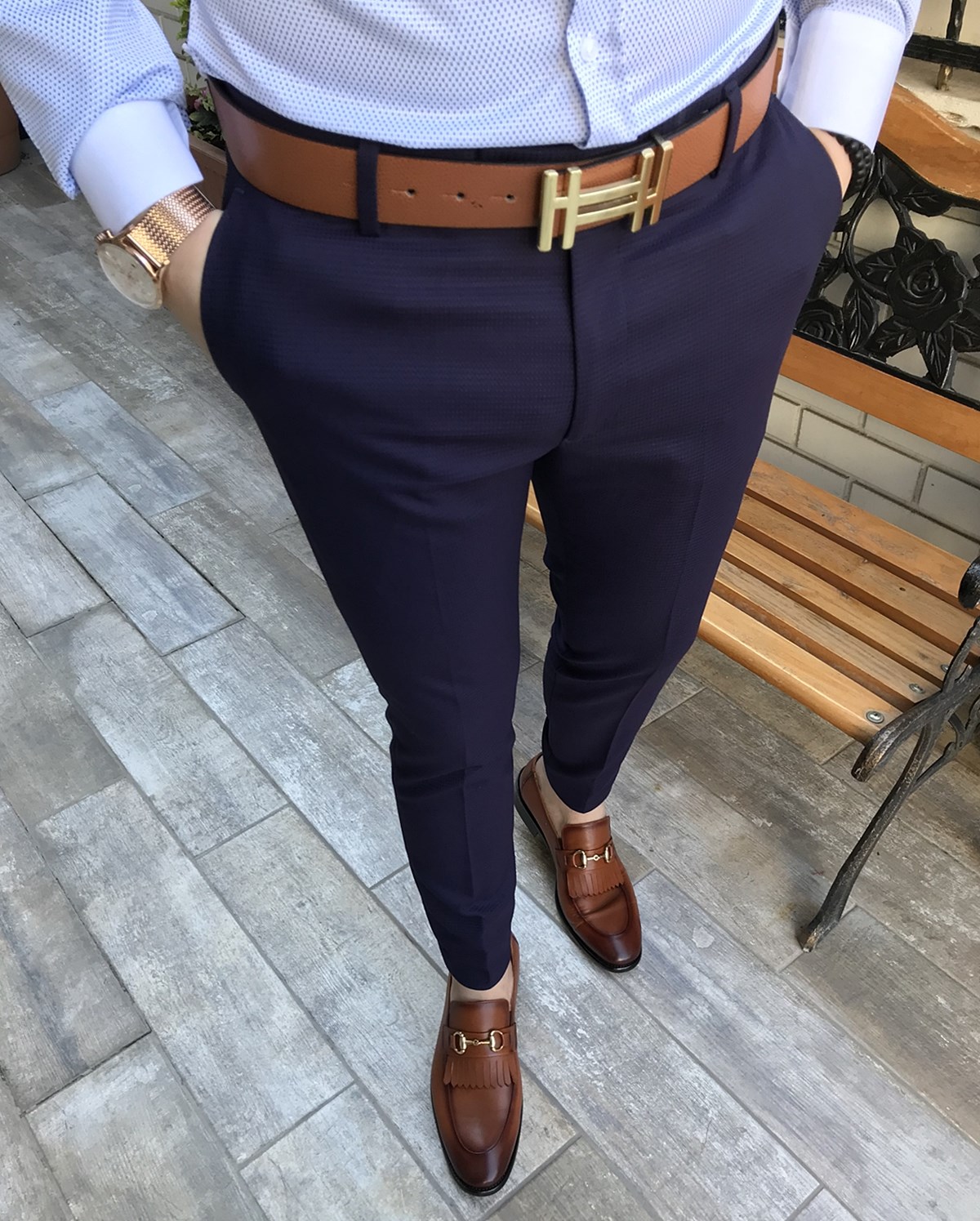 İtalyan kesim slim fit mor renk erkek kumaş pantolon T2370