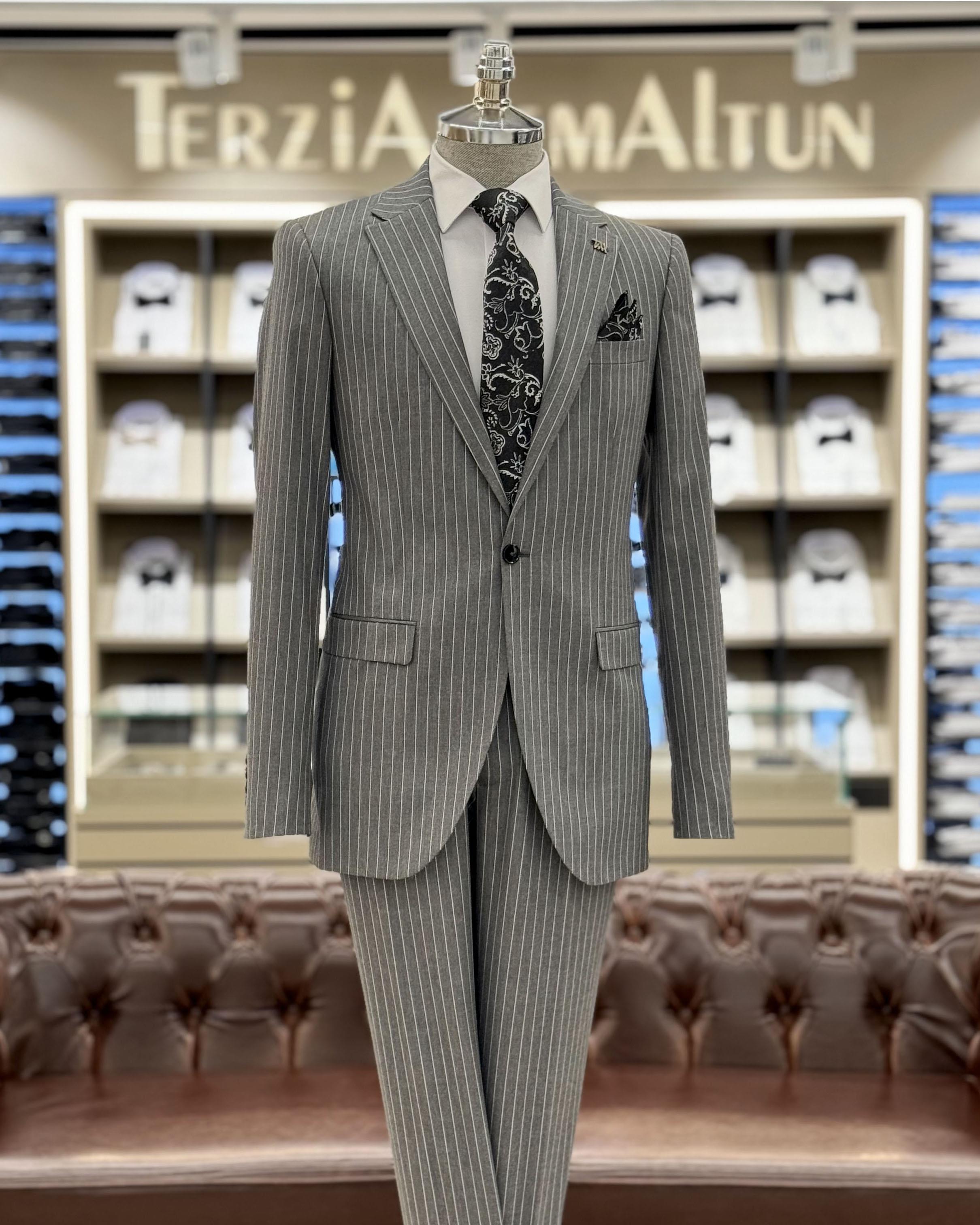 İtalyan stil 8 drop ceket pantolon takım elbise gri T10677