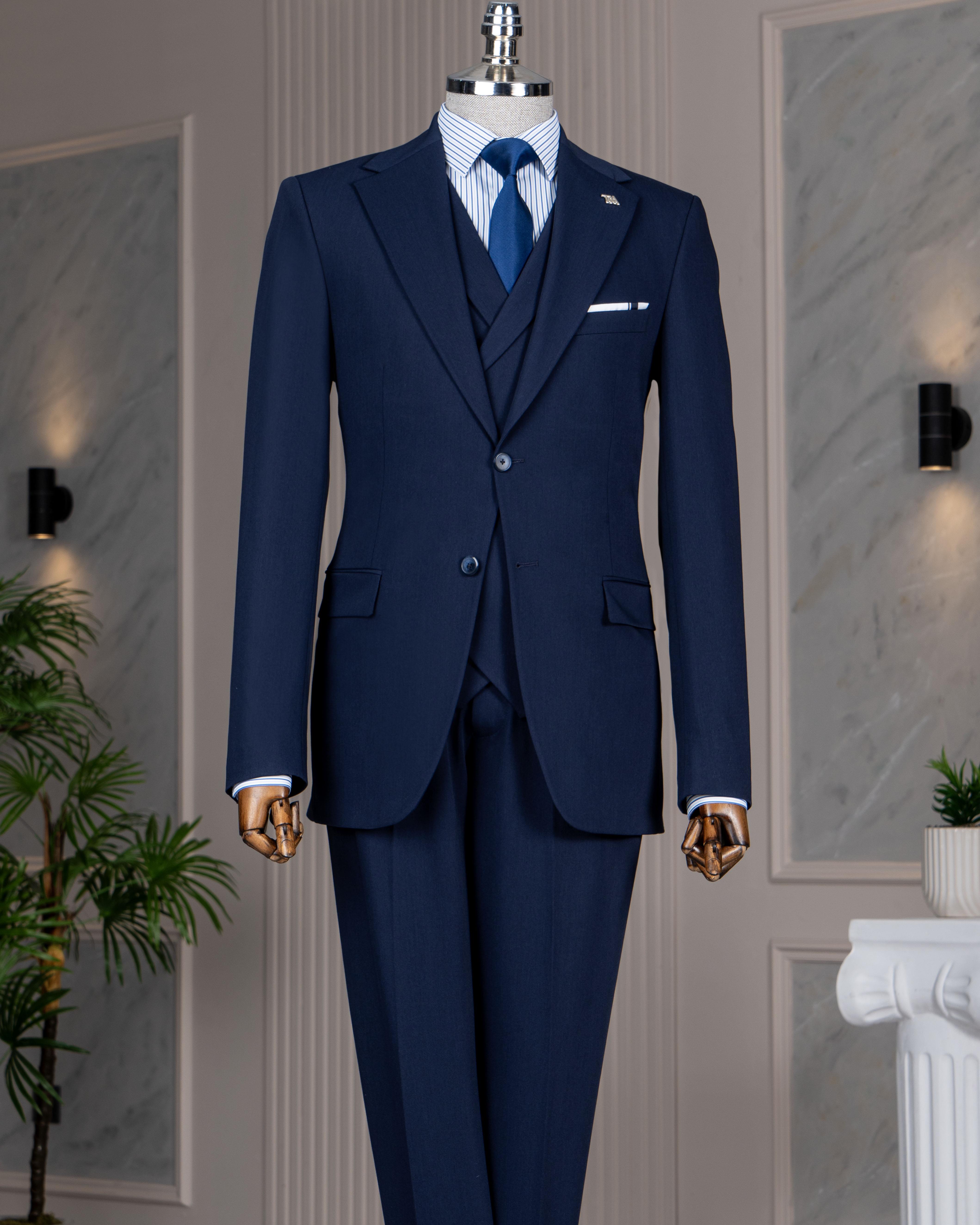 İtalyan stil 8 drop ceket yelek pantolon takım elbise lacivert T14592