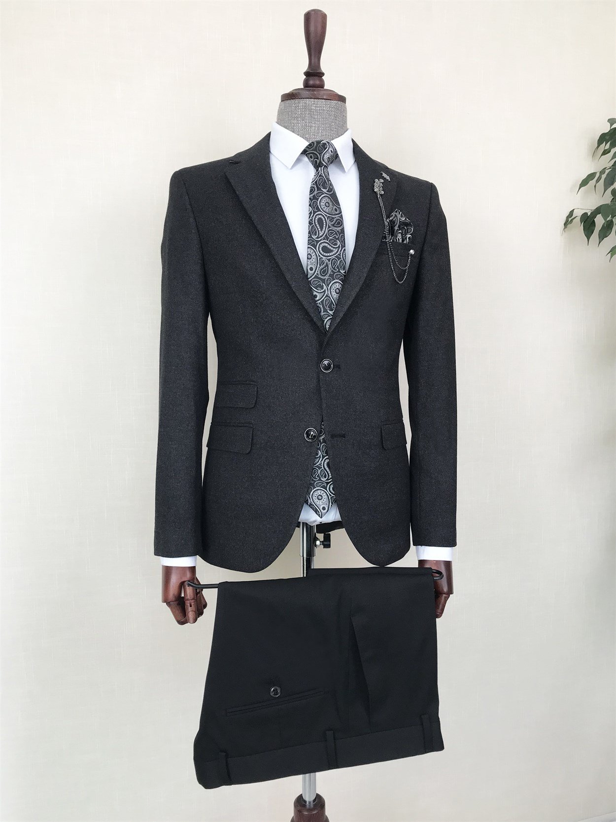 İtalyan stil blazer erkek tek ceket Antrasit  T8799
