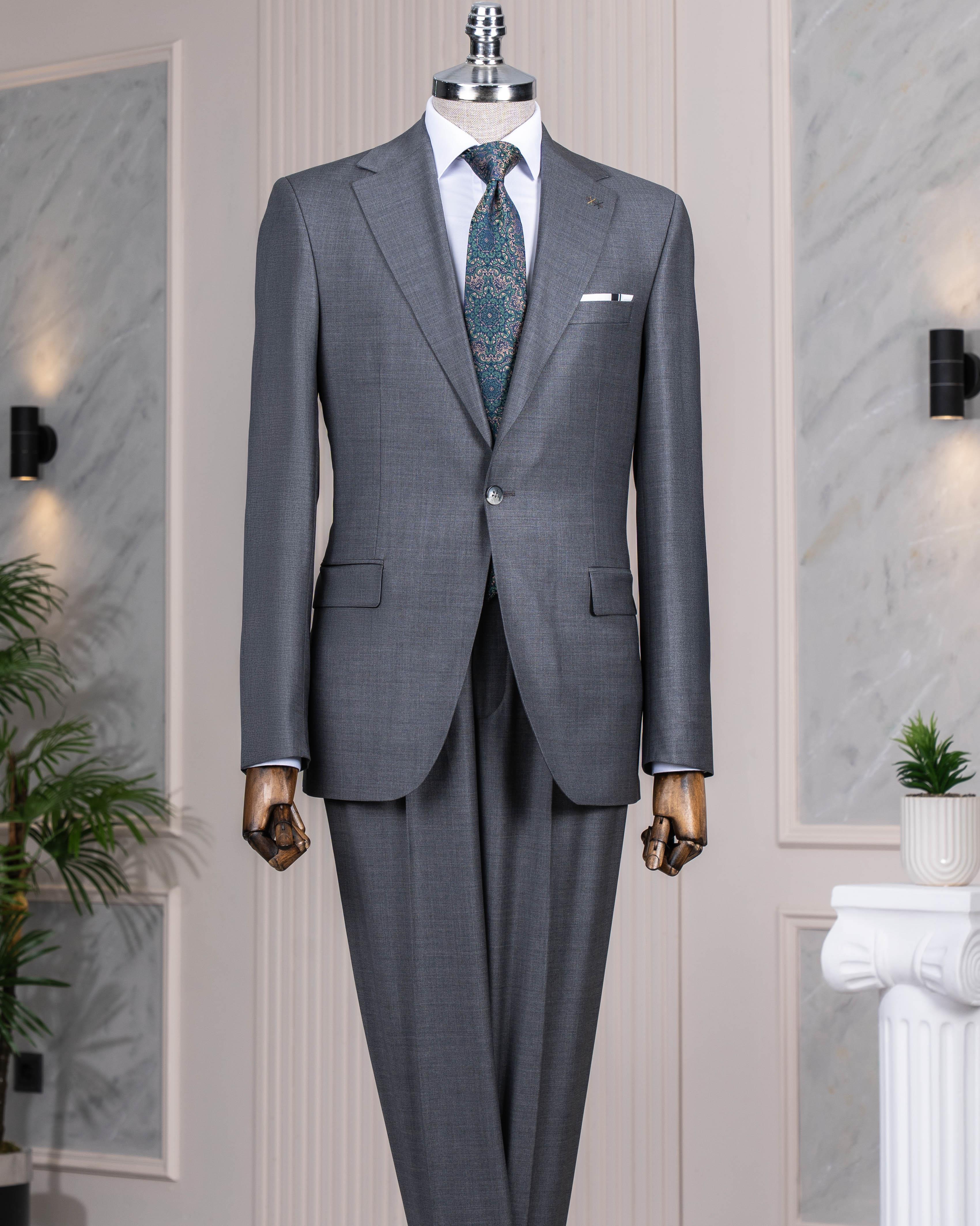 İtalyan stil ceket pantolon takım elbise %88 yünlü antrasit T14164