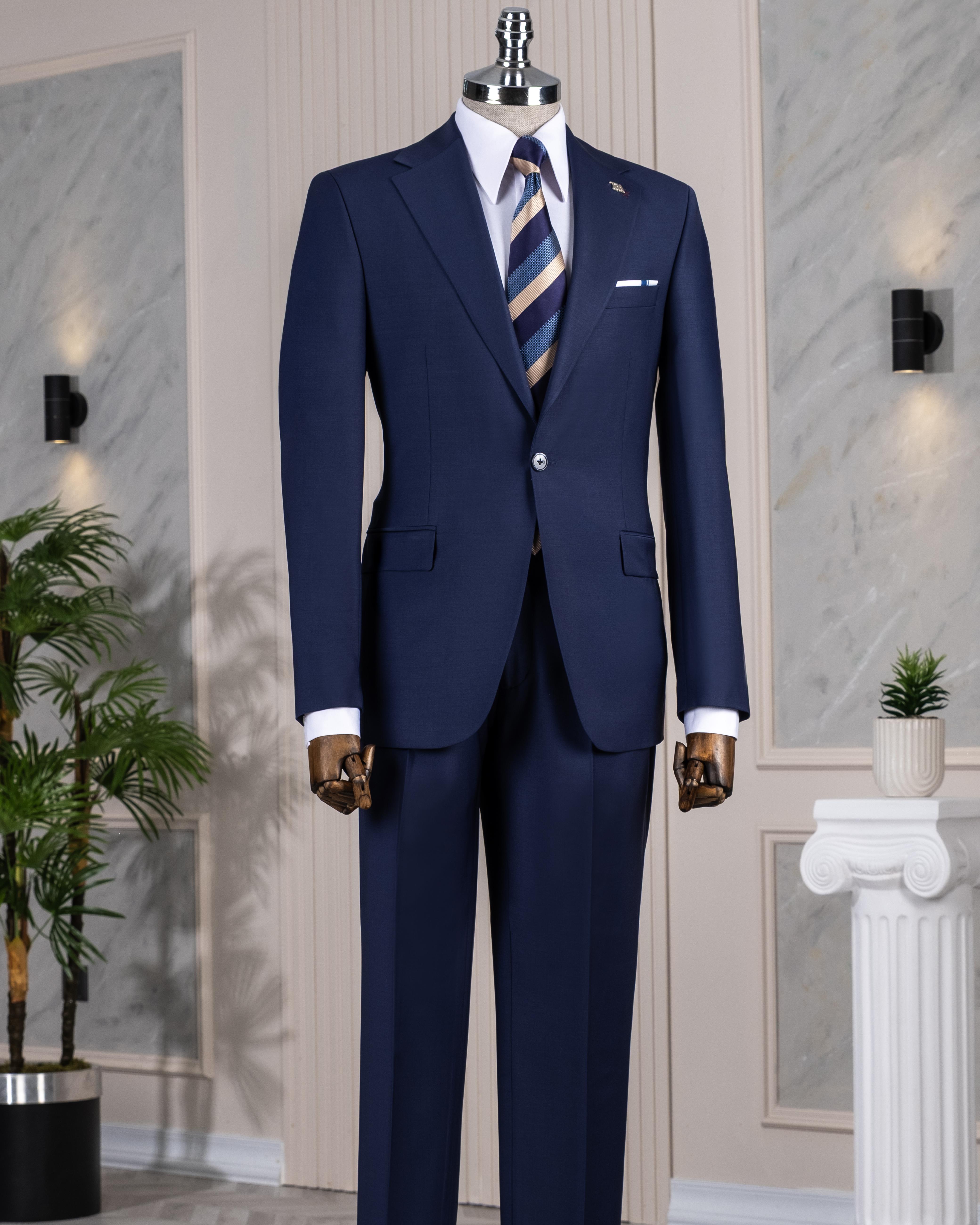 İtalyan stil ceket pantolon takım elbise %88 yünlü lacivert T14167