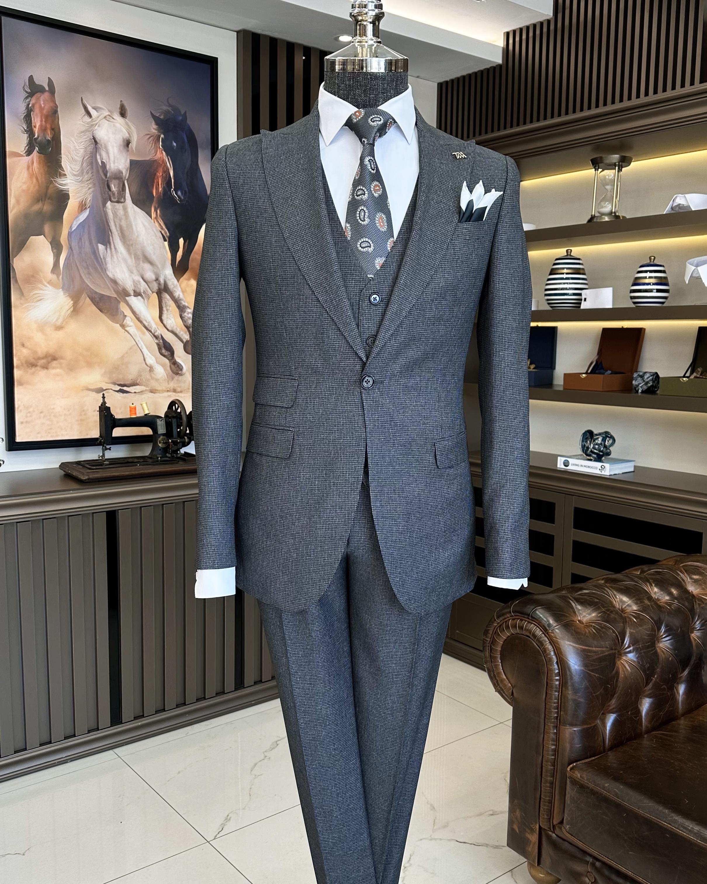 Italian style jacket vest trousers men's suit black T11121