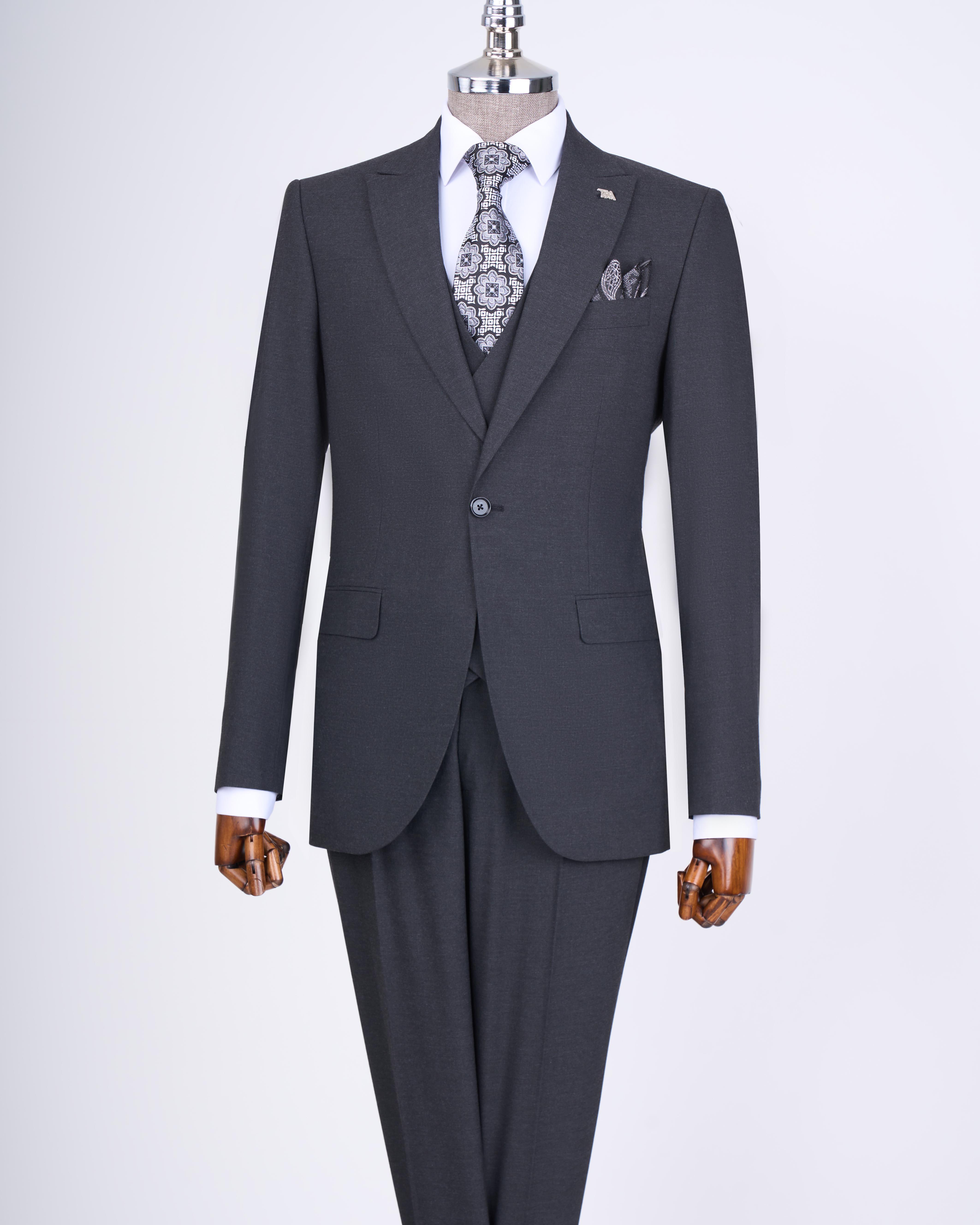 Italian style jacket vest trouser suit anthracite T12804