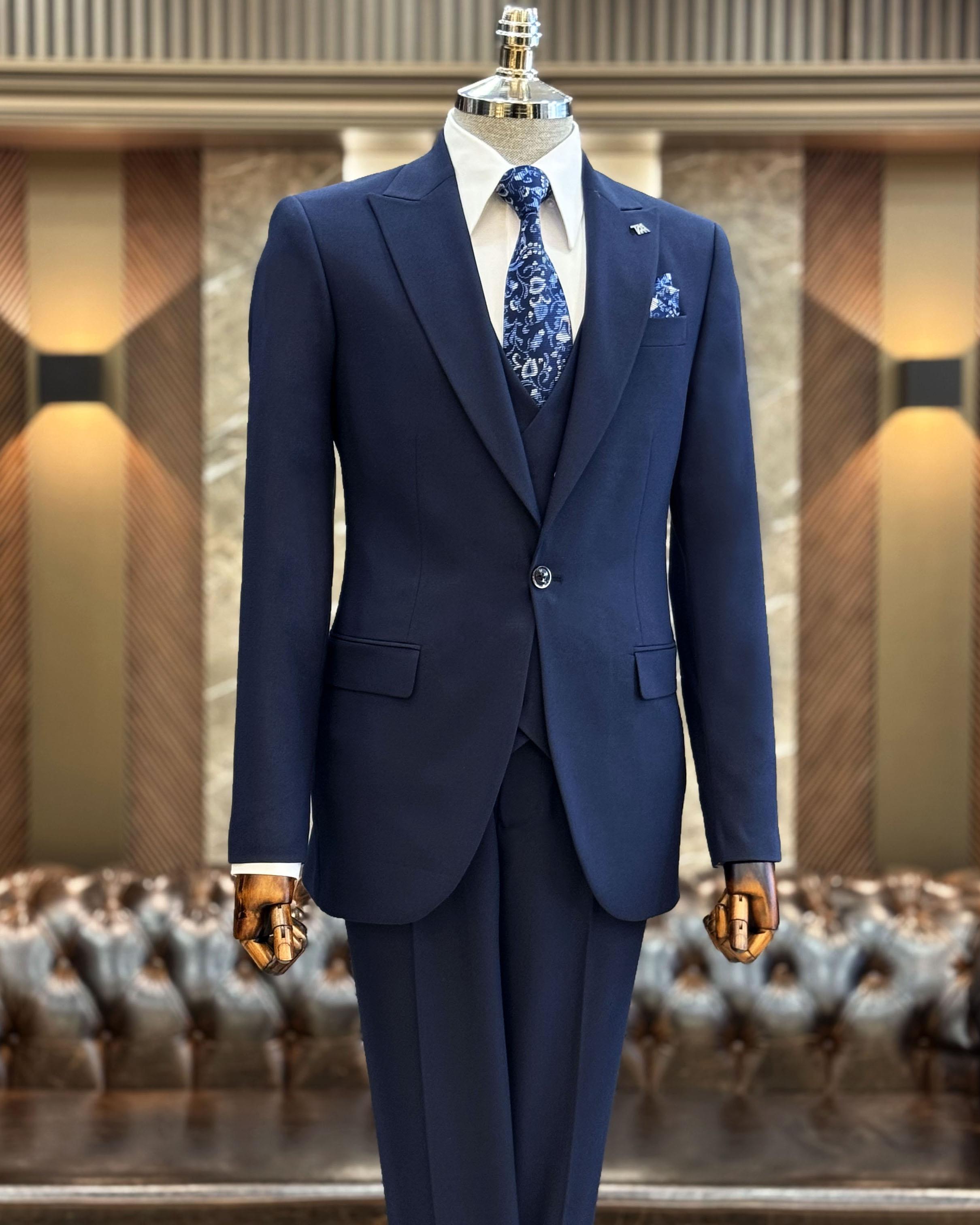 İtalyan stil ceket yelek pantolon takım elbise lacivert T12021