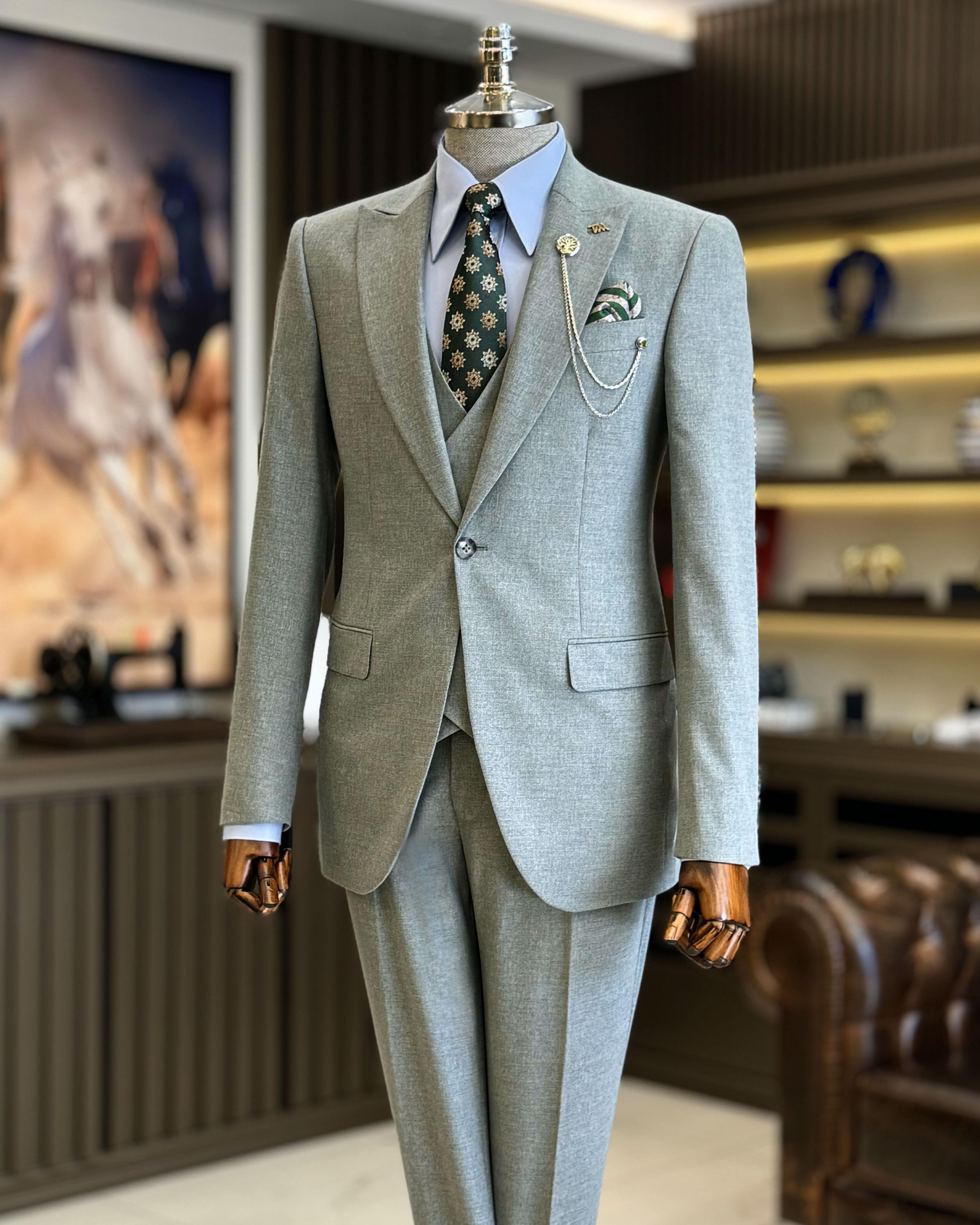 İtalyan stil ceket yelek pantolon takım elbise yeşil T12560