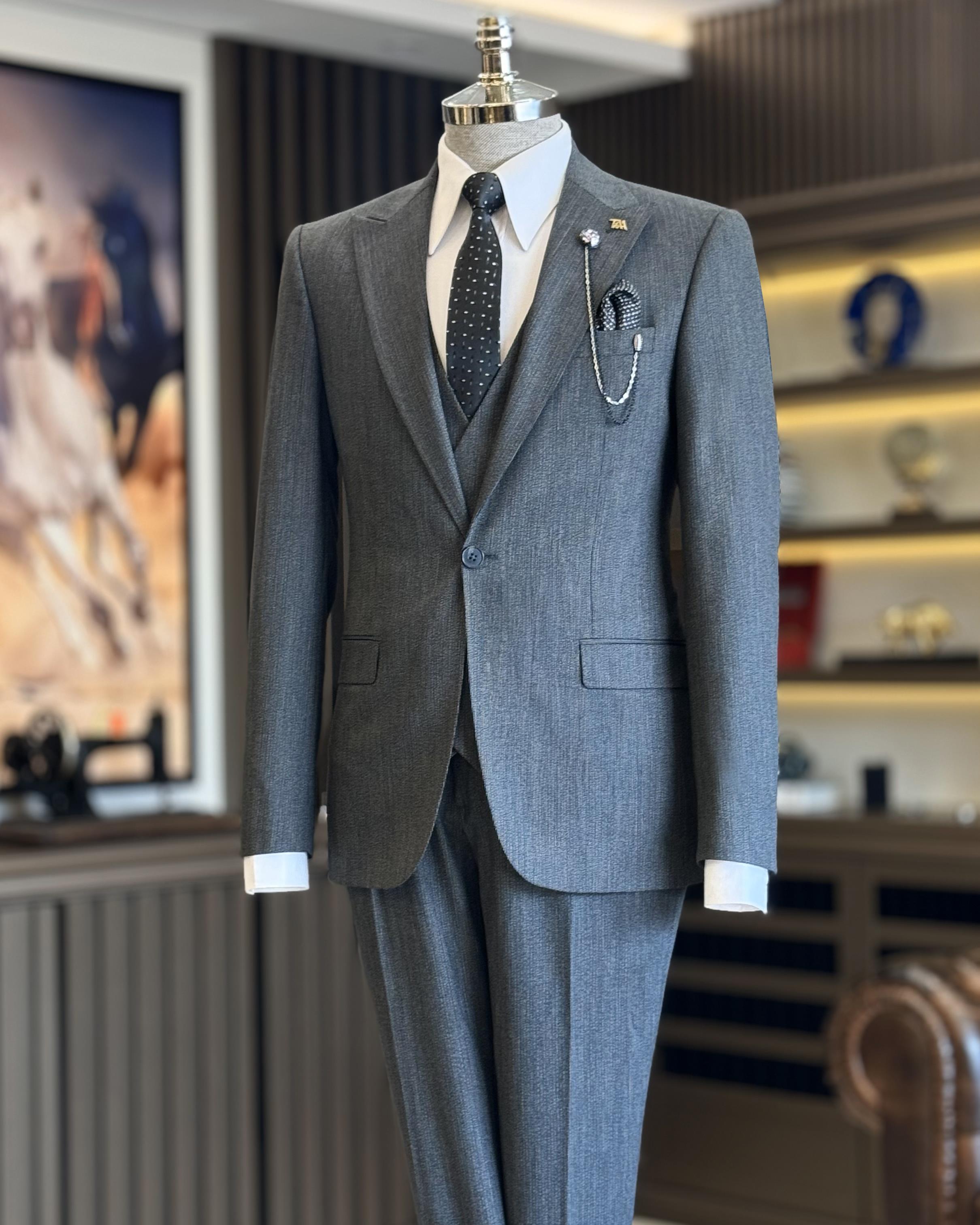 İtalyan stil ceket yelek pantolon takım elbise siyah T12877