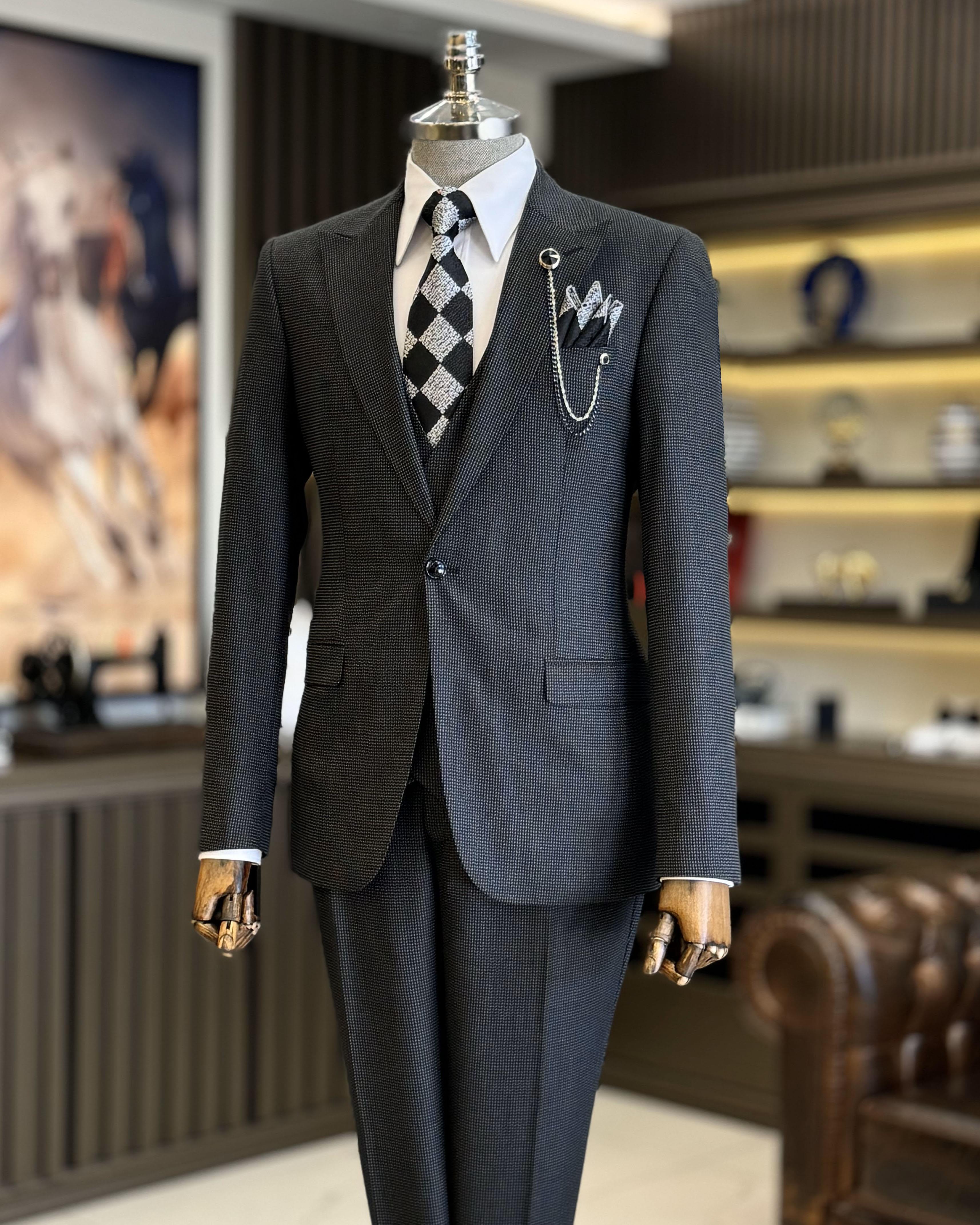 İtalyan stil ceket yelek pantolon takım elbise siyah T12833