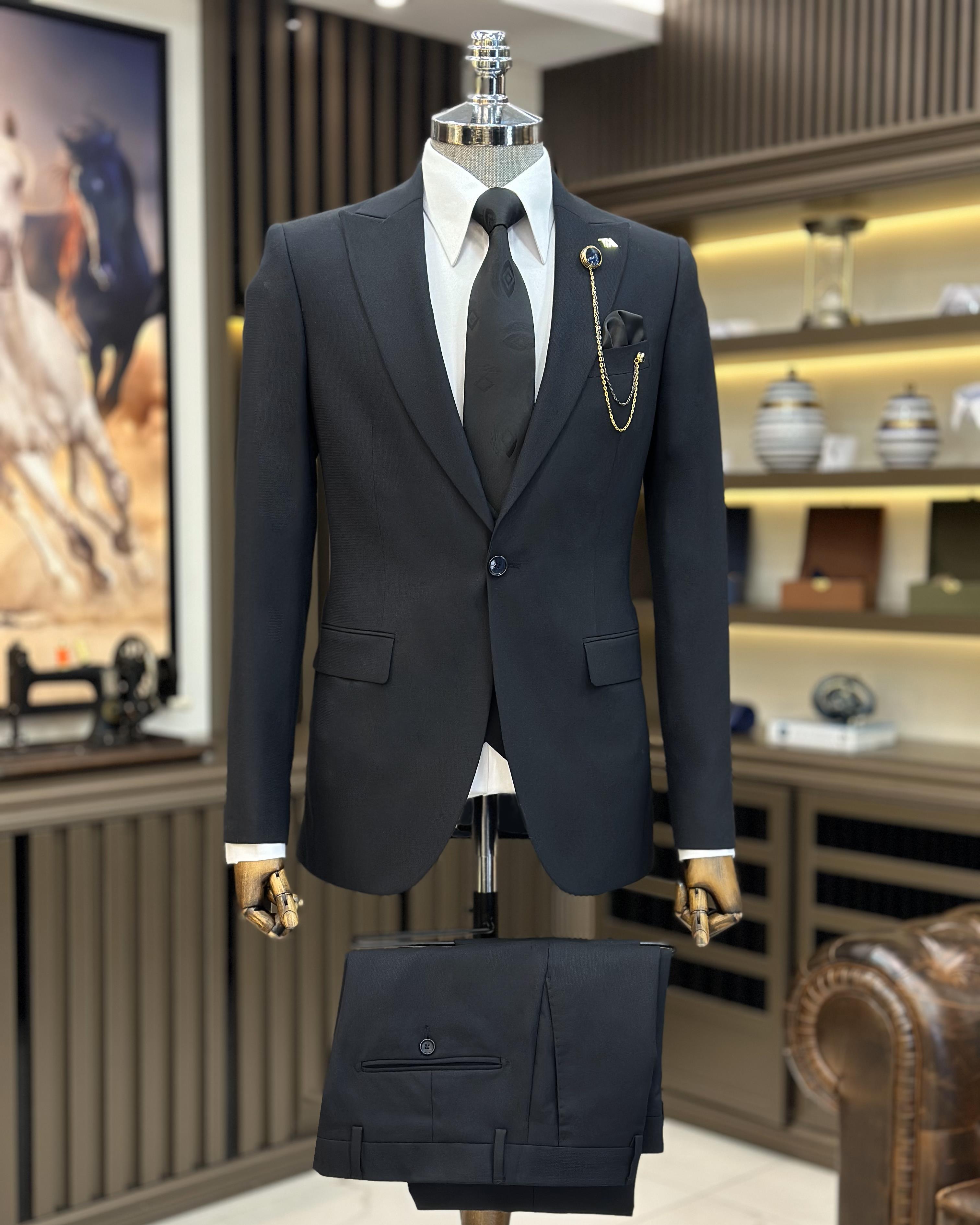 Italian style jacket vest trouser suit navy blue T10725