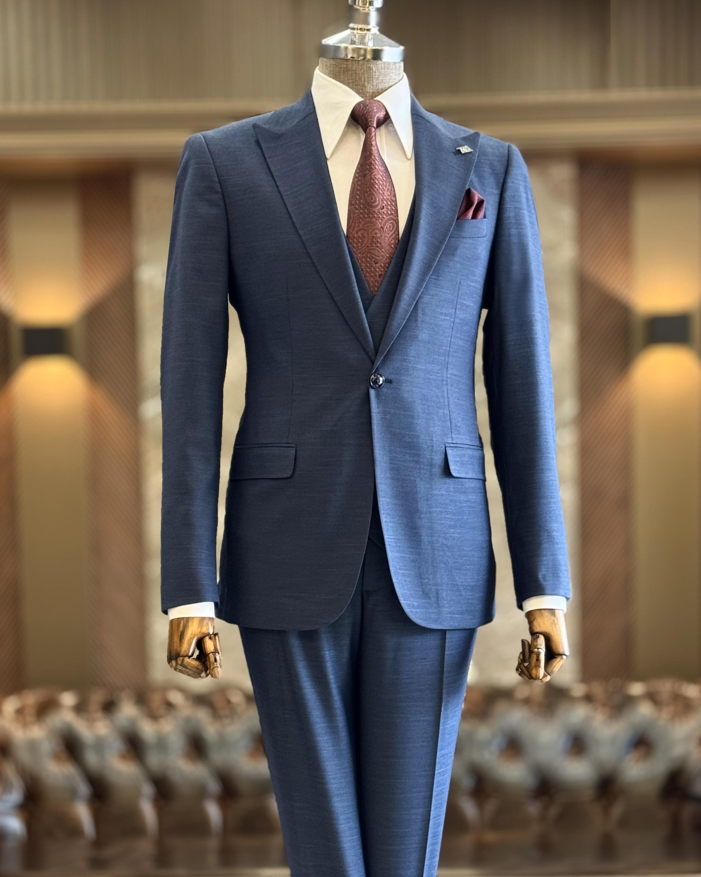 İtalyan stil ceket yelek pantolon takım elbise lacivert T12842