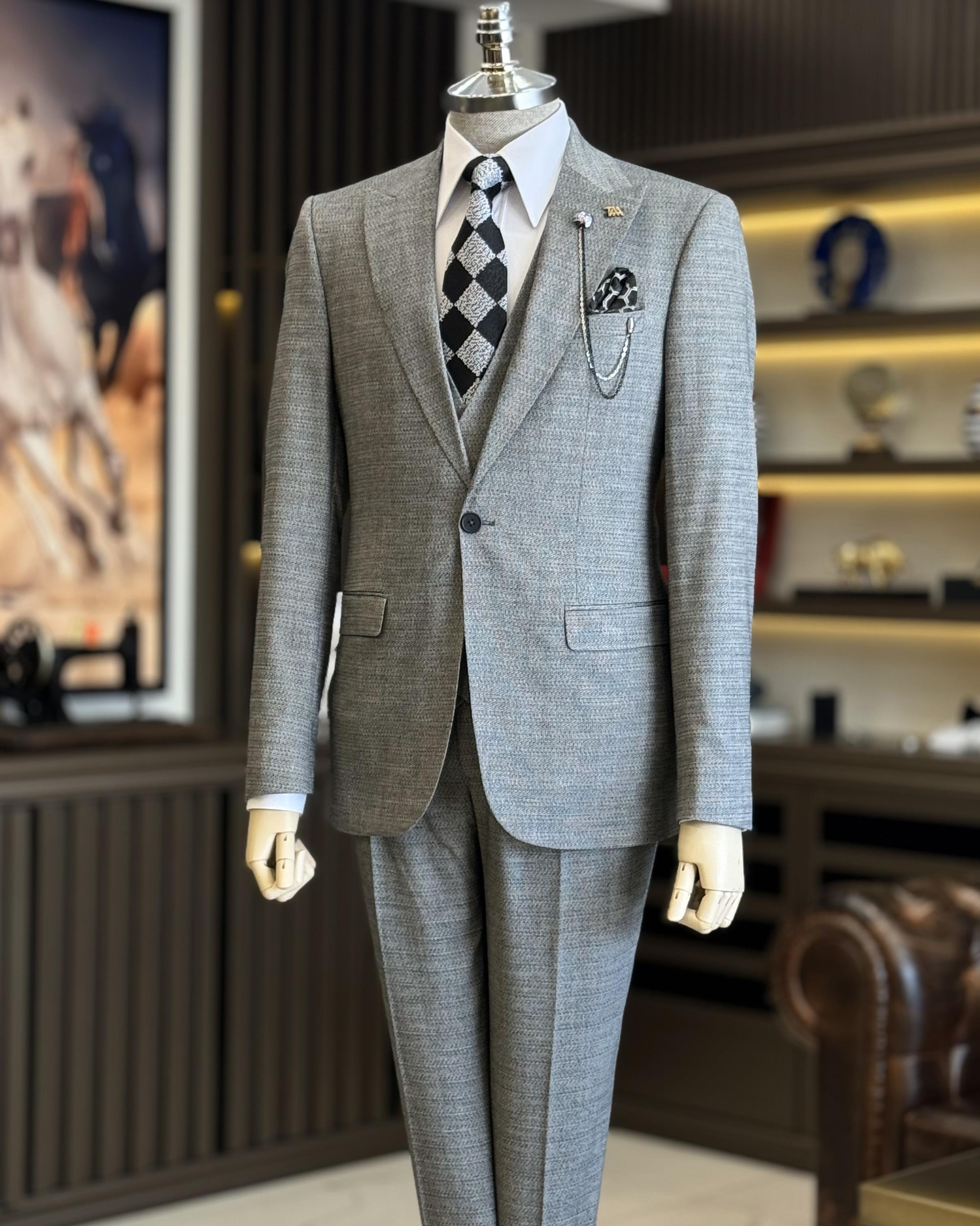 İtalyan stil ceket yelek pantolon takım elbise gri T12854