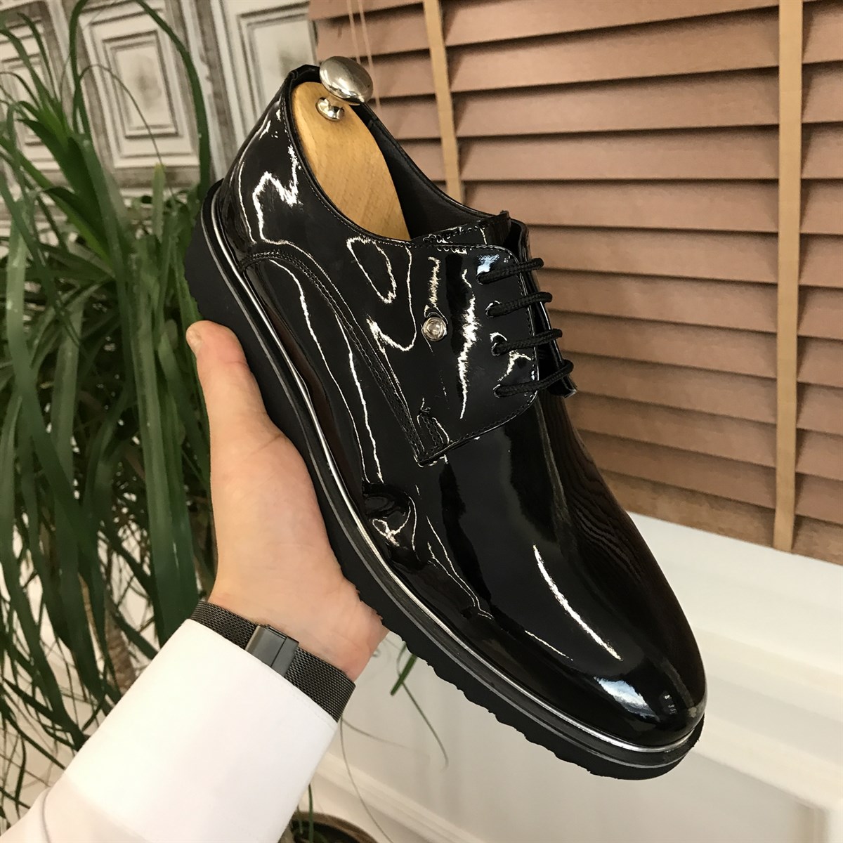 İtalyan stil damatlık erkek rugan ayakkabı Siyah T5166