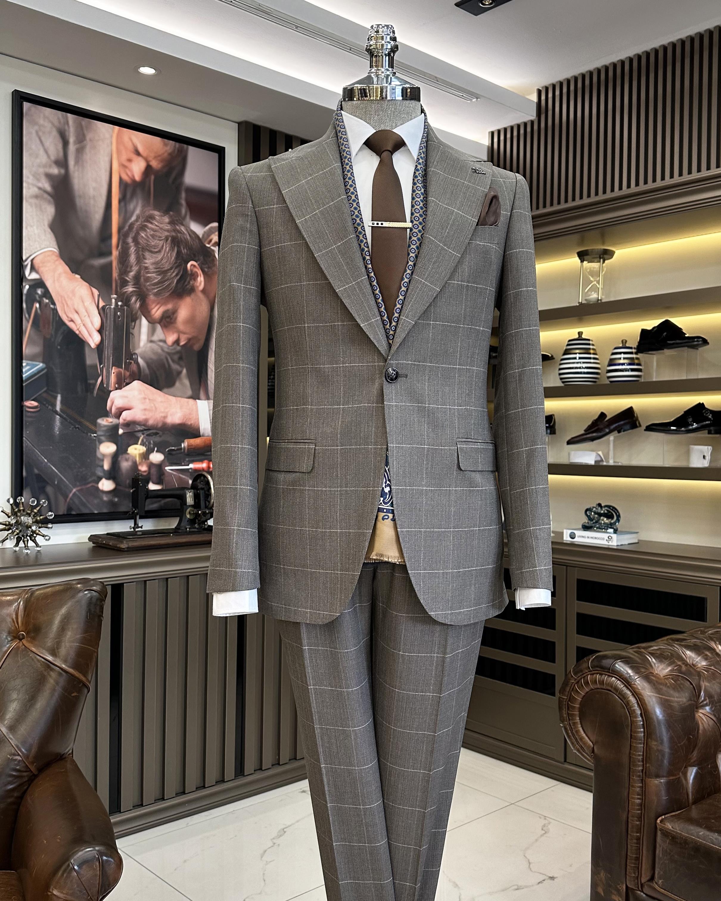 İtalyan stil ekose ceket pantolon takım elbise turuncu T10719