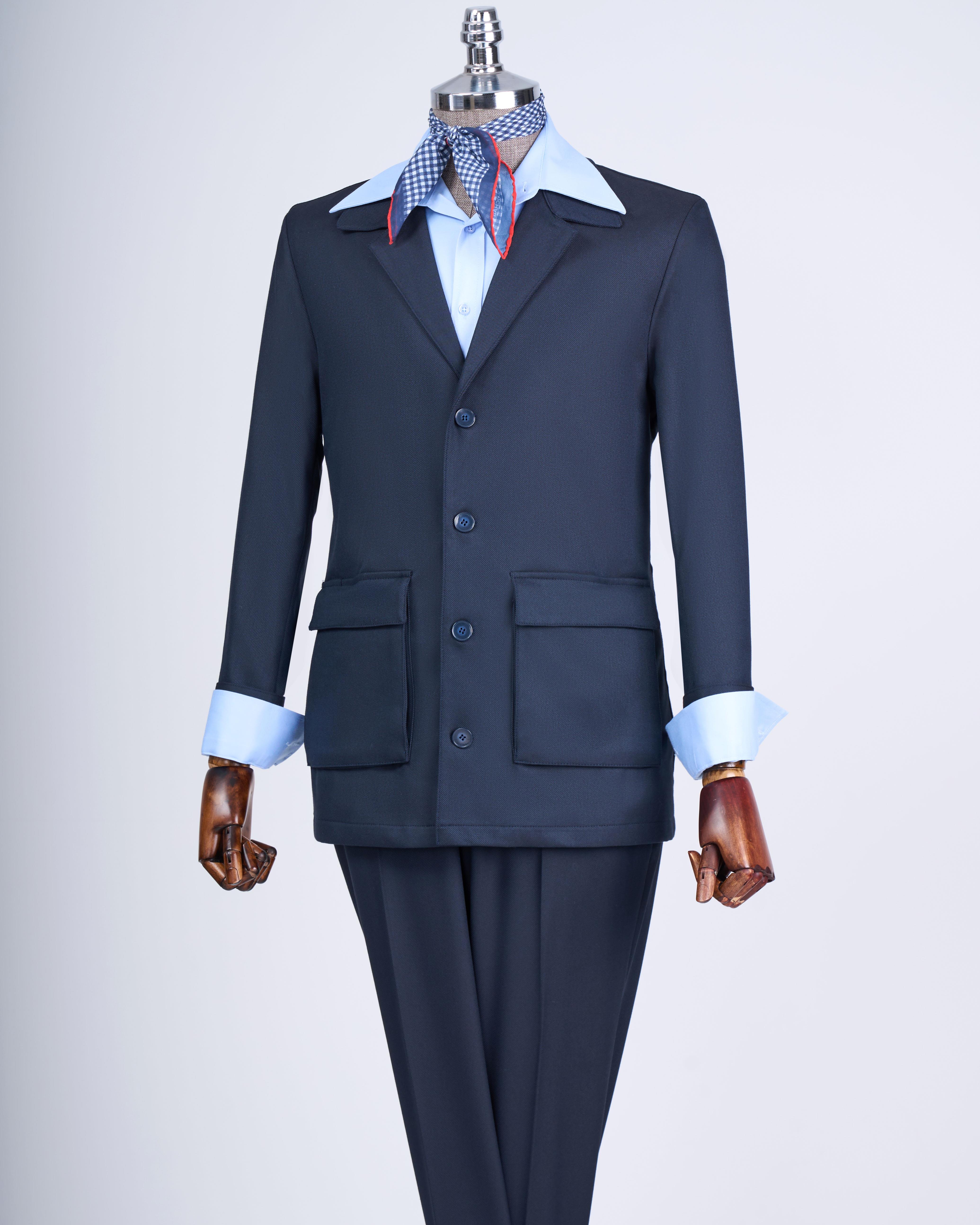 Italian style men's jacket pants sports suit navy blue T13228
