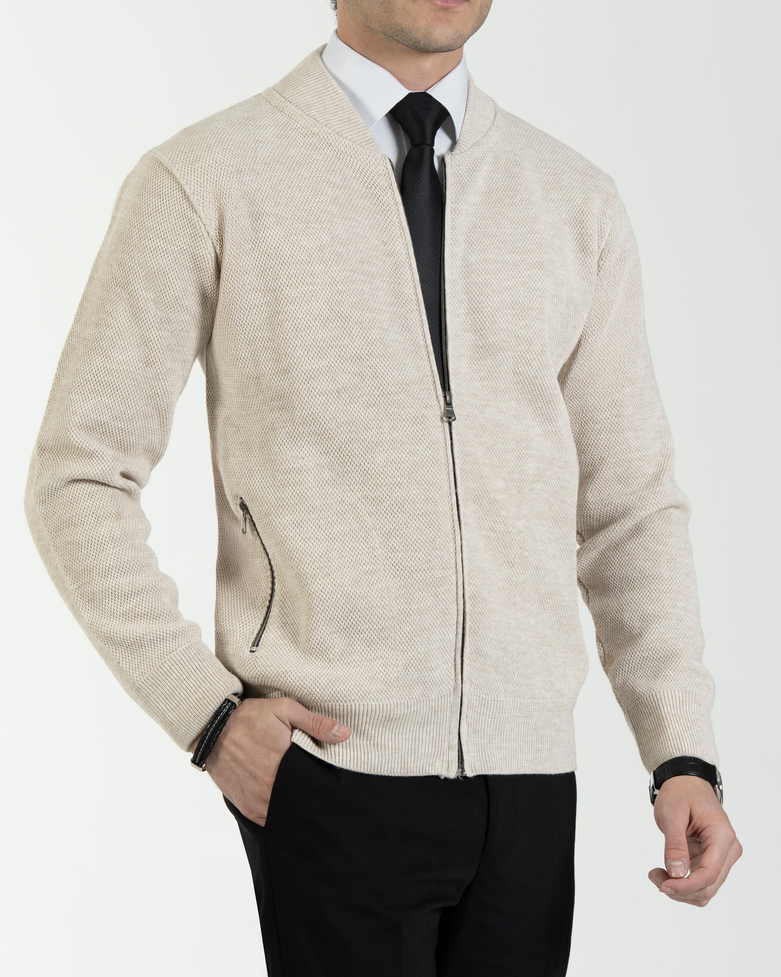 İtalyan stil erkek fermuarlı hırka bej T13143