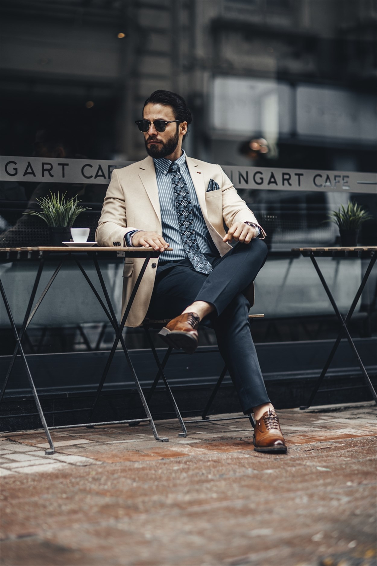 Italian Style Men's Slim Fit Blazer Cotton Jacket Beige T7381