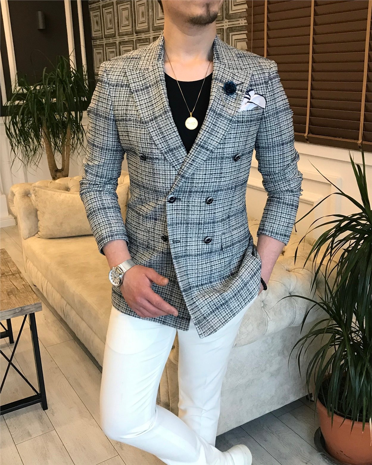 İtalyan stil erkek slim fit blazer tek ceket çok renk T5930