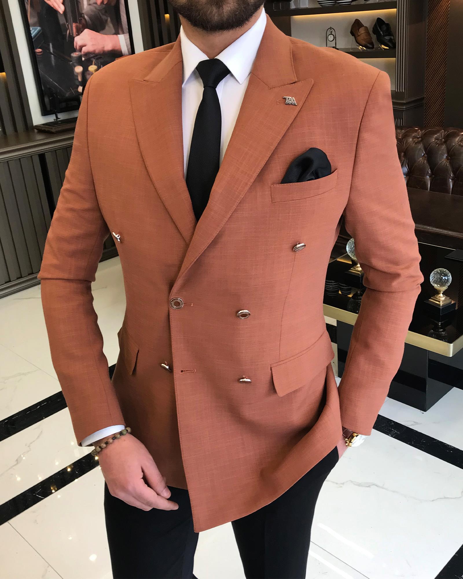 Italian Style Slim Fit Men's Cruiser Wool Mixture Single Jacket Tile T7852