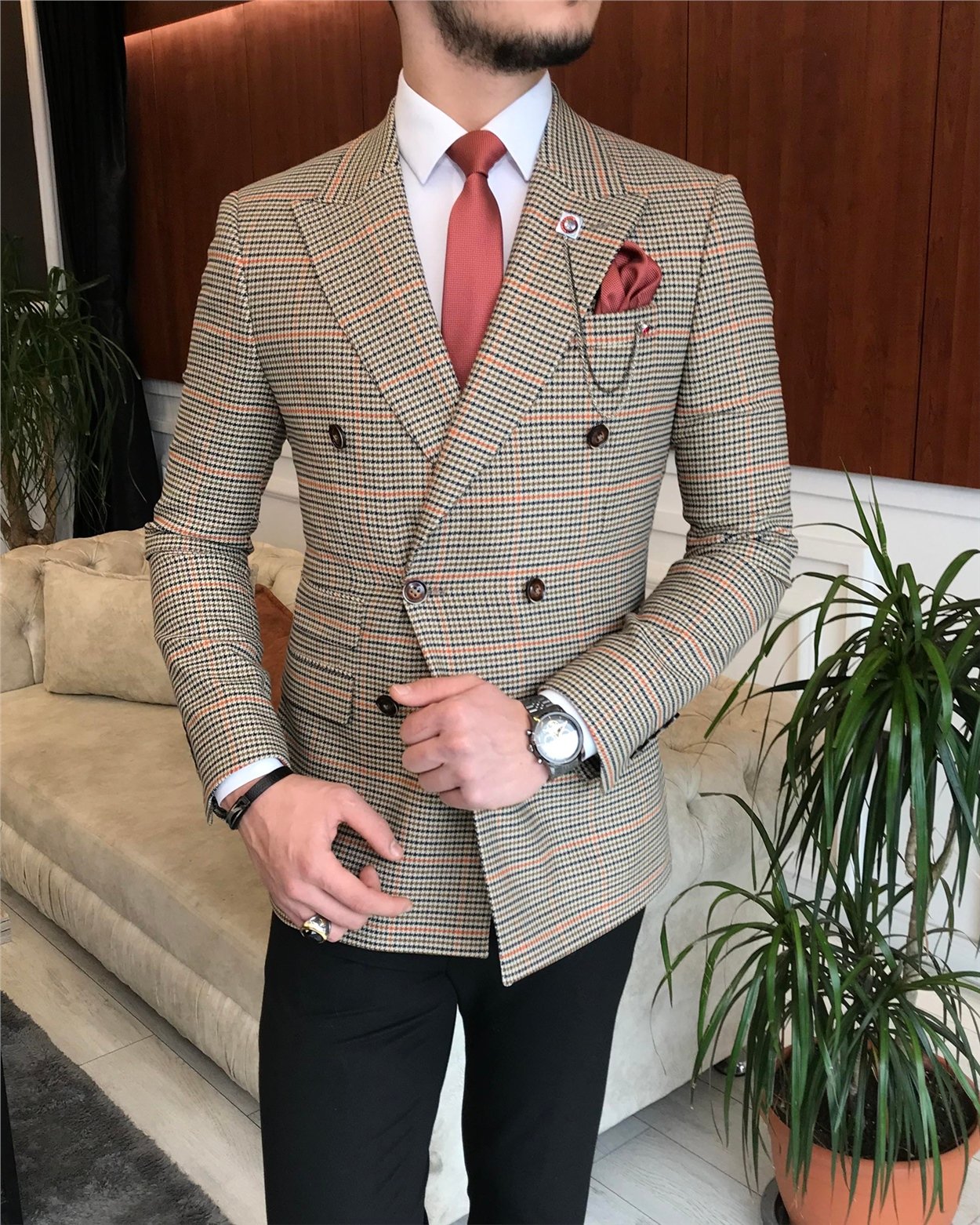 İtalyan stil erkek slim fit kruvaze kışlık tek ceket çok renkli T6679