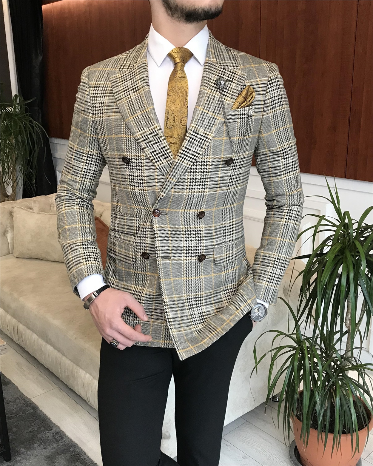 İtalyan stil erkek slim fit kruvaze kışlık tek ceket çok renkli T6677