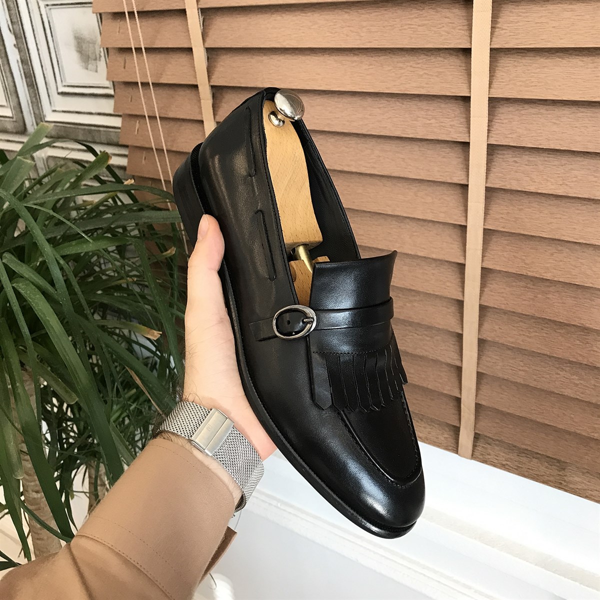İtalyan stil iç dış naturel deri erkek ayakkabı Siyah T5002