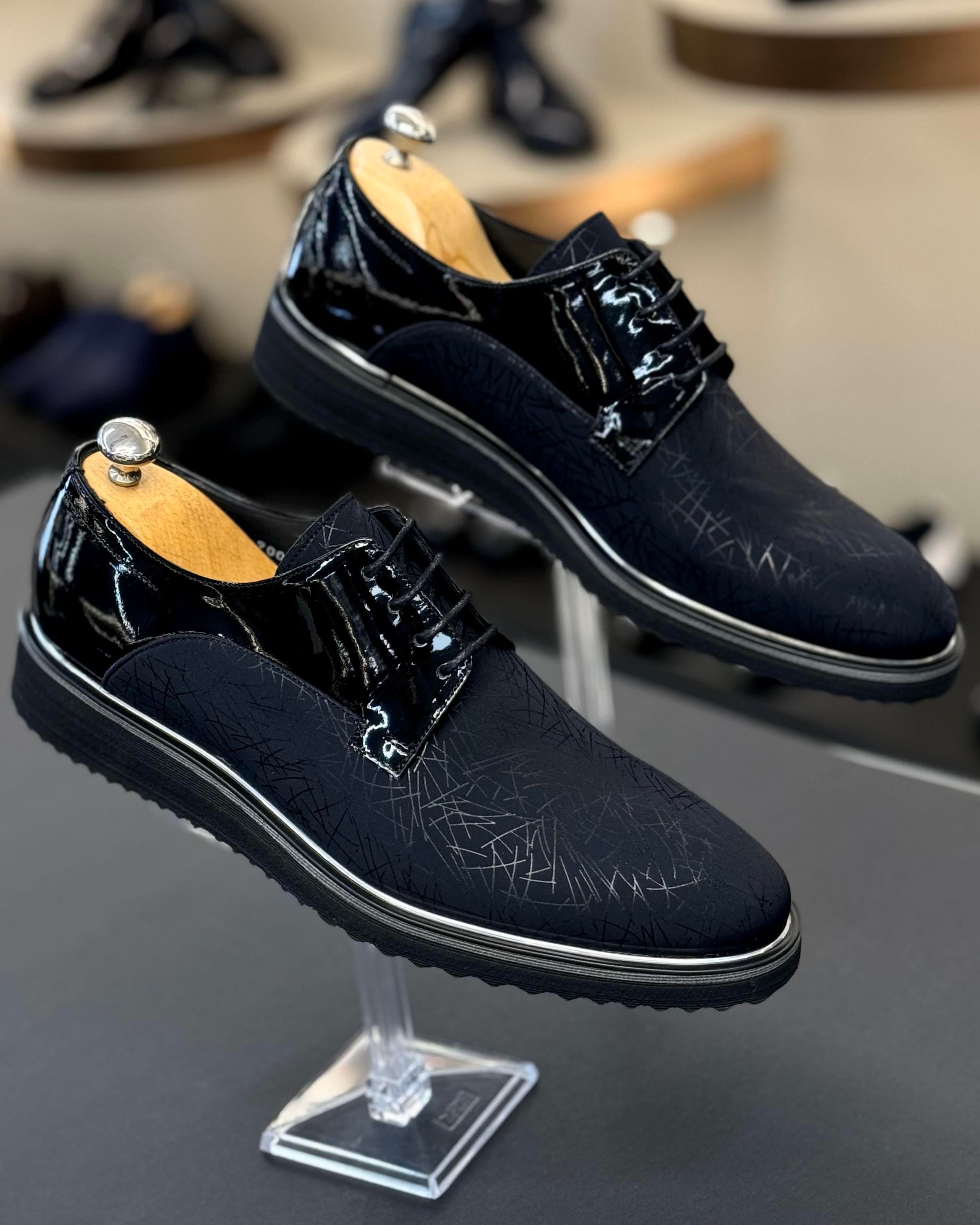 Italian style inner outer natural leather men's shoes black T12193