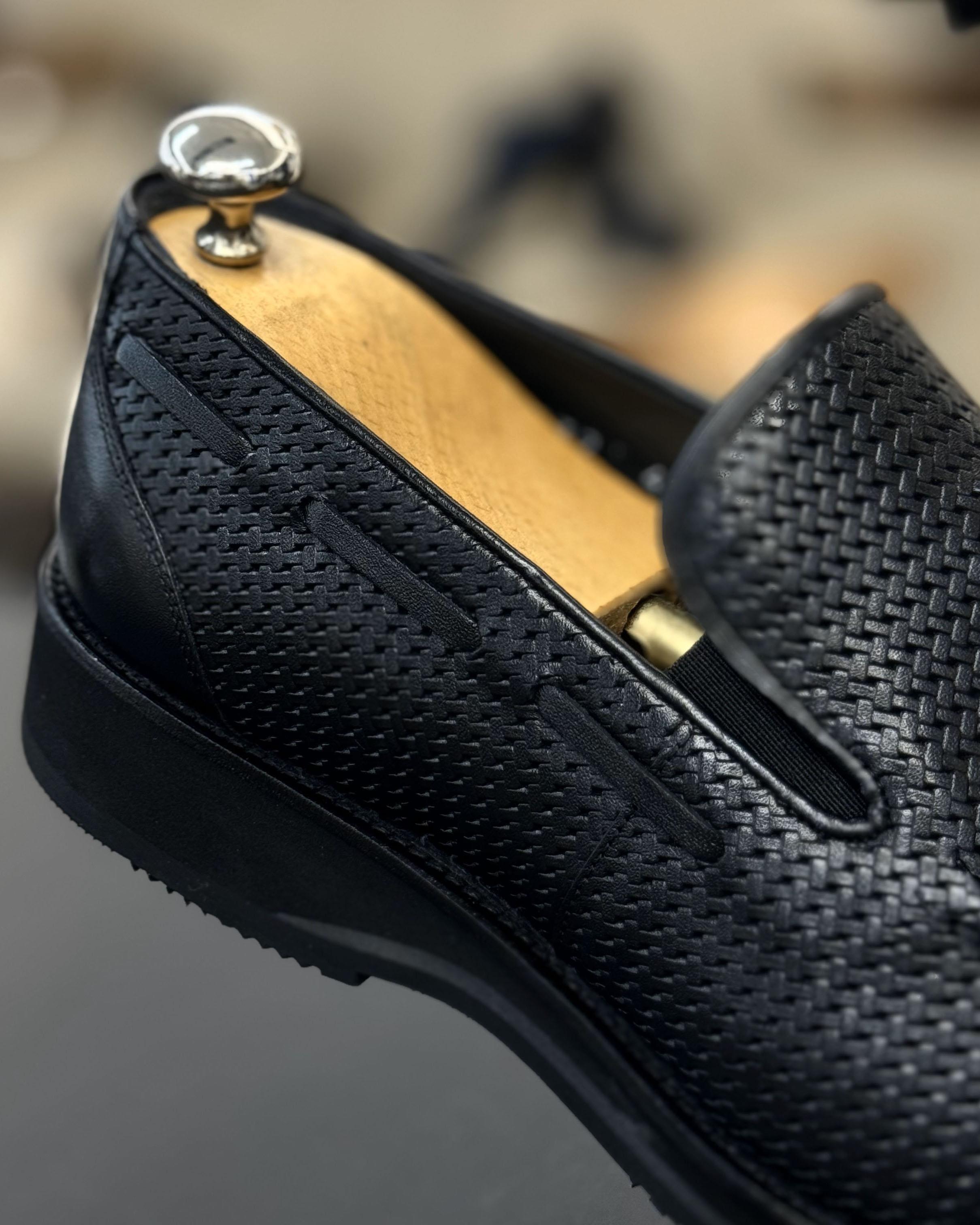 Italian style inner outer natural leather men's shoes black T12196