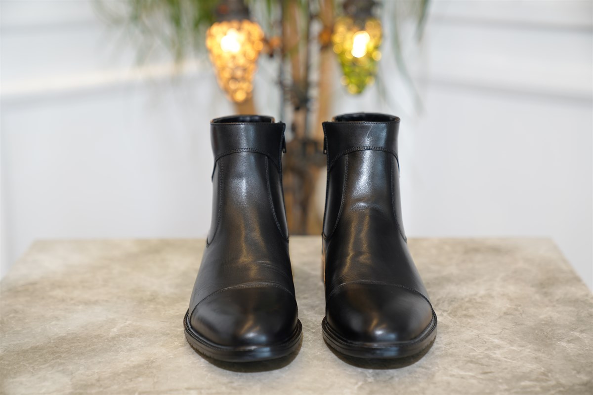 İtalyan stil iç dış naturel deri kışlık erkek bot ayakkabı Siyah T4972