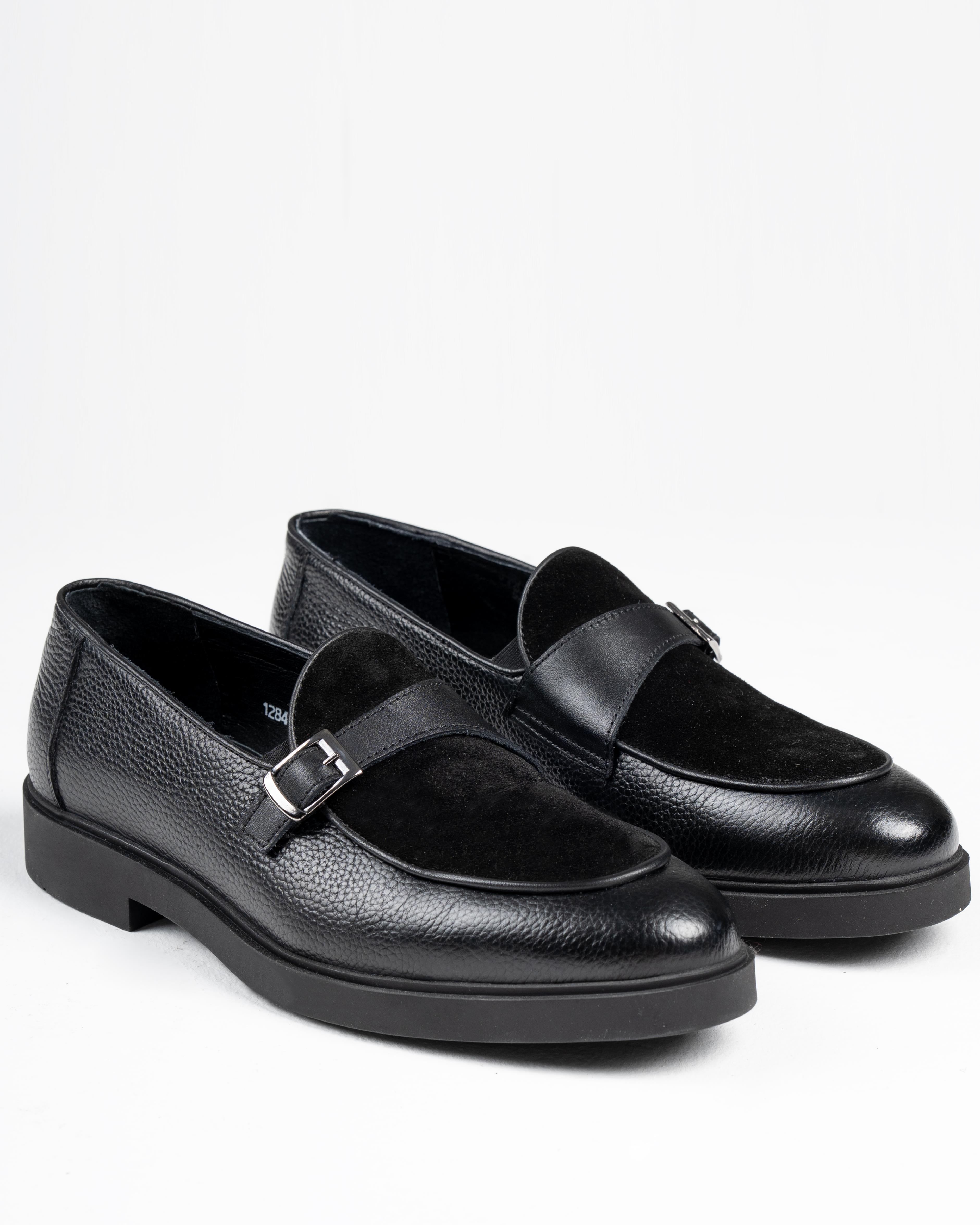 İtalyan stil iç dış naturel deri nubuk erkek ayakkabı siyah T14896