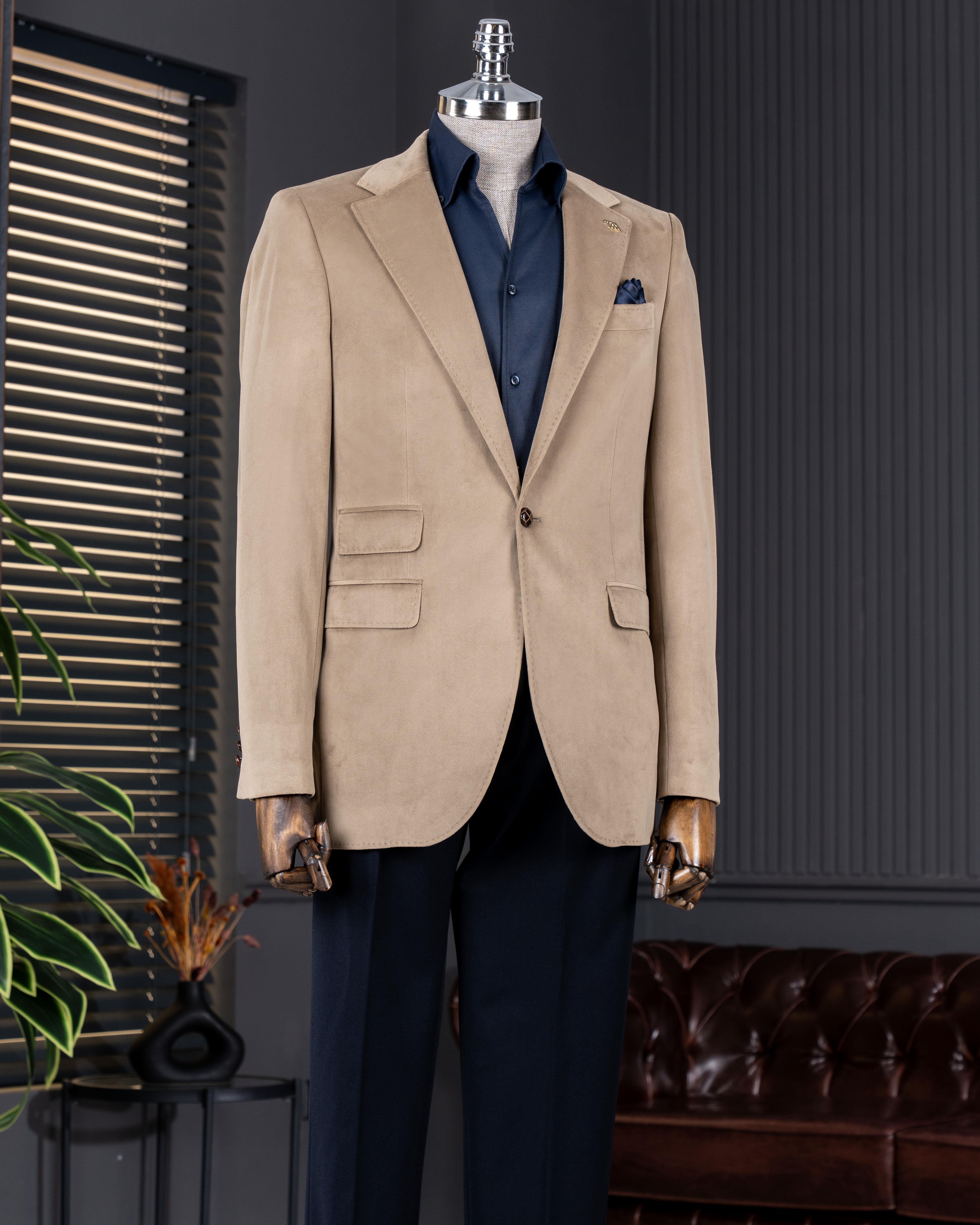 İtalyan stil kadife erkek tek ceket bej T11043