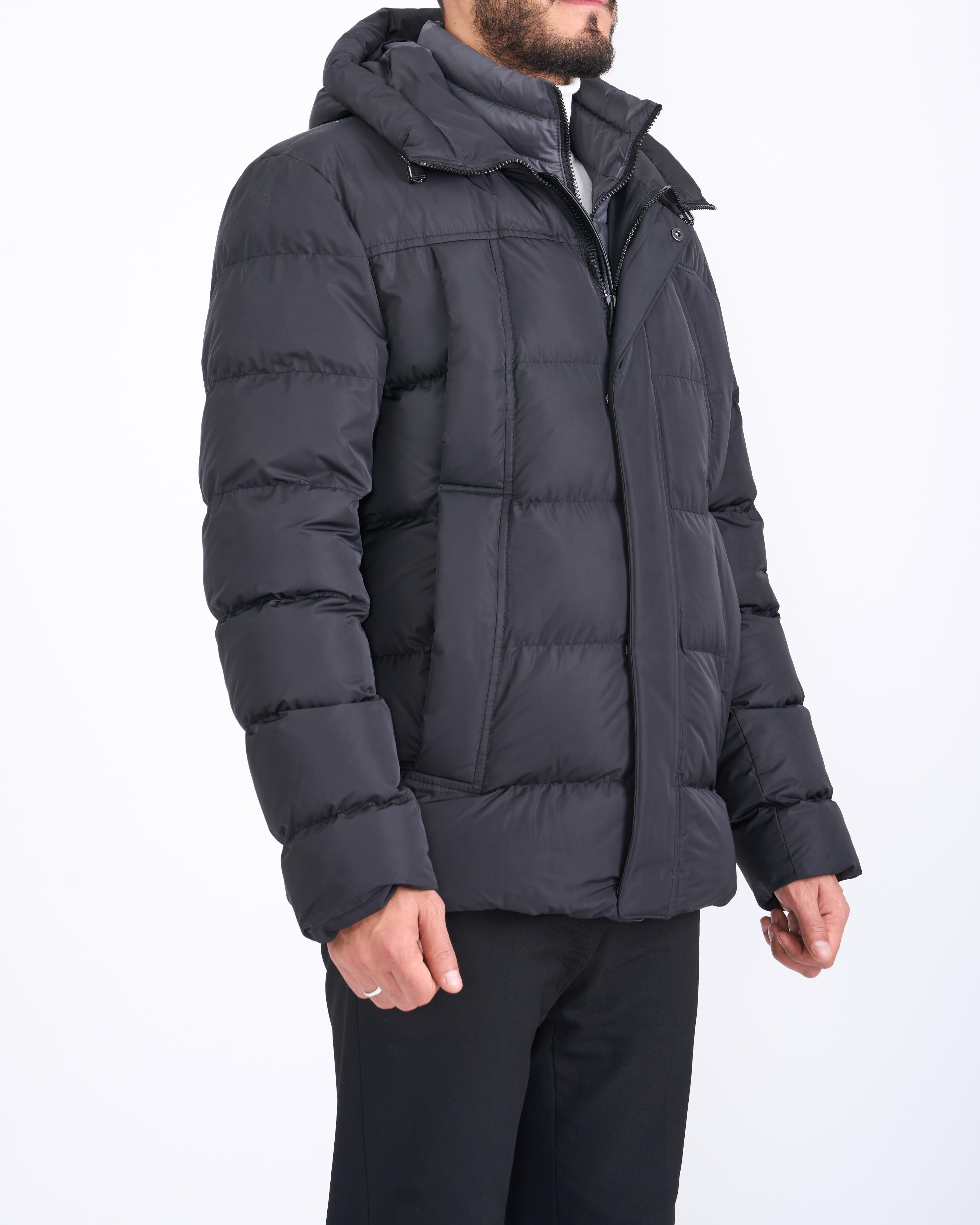 İtalyan stil kapüşonlu şişme erkek mont siyah T10566