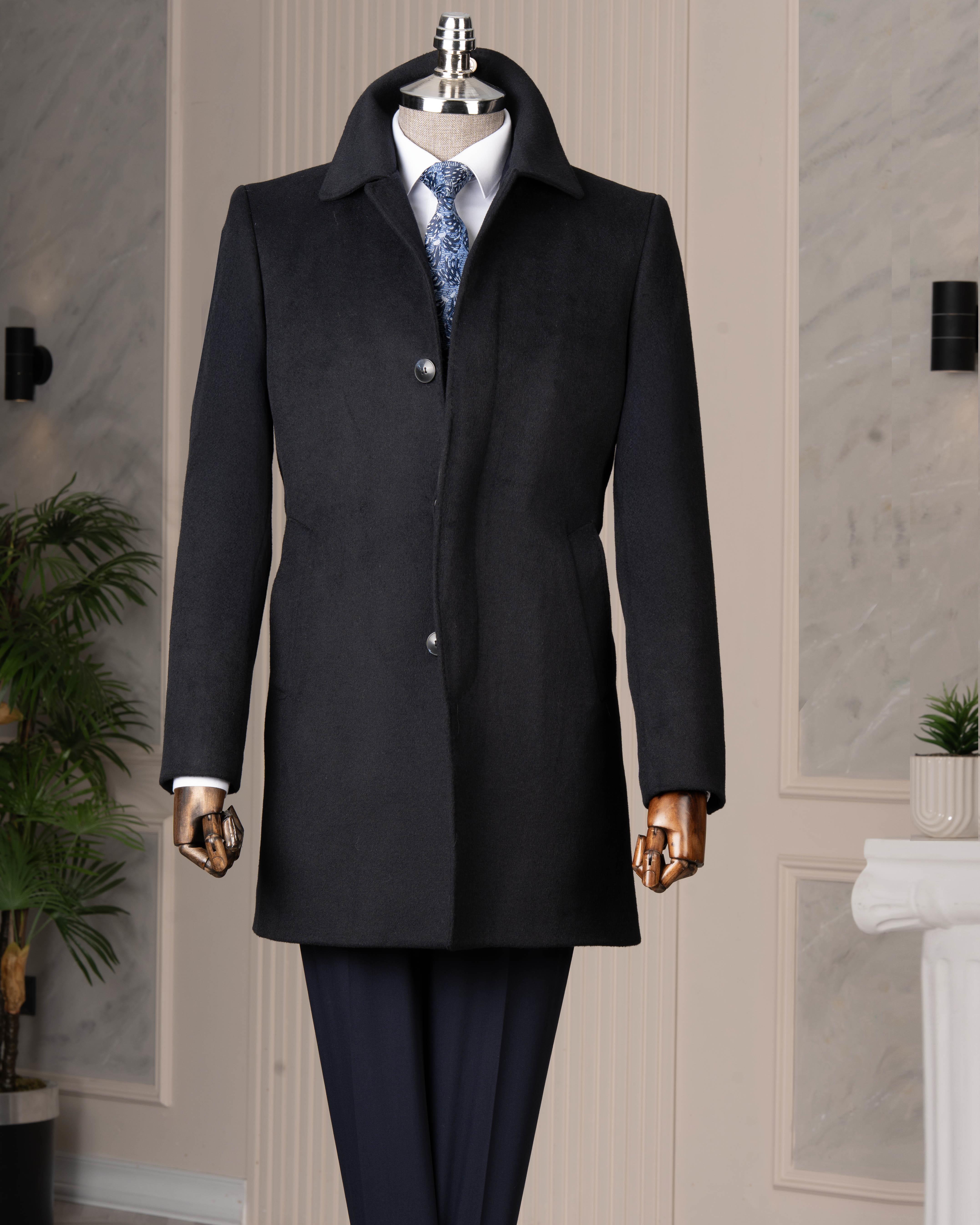 İtalyan stil klasik kalıp yün karışımlı kaşe erkek kaban lacivert T14682