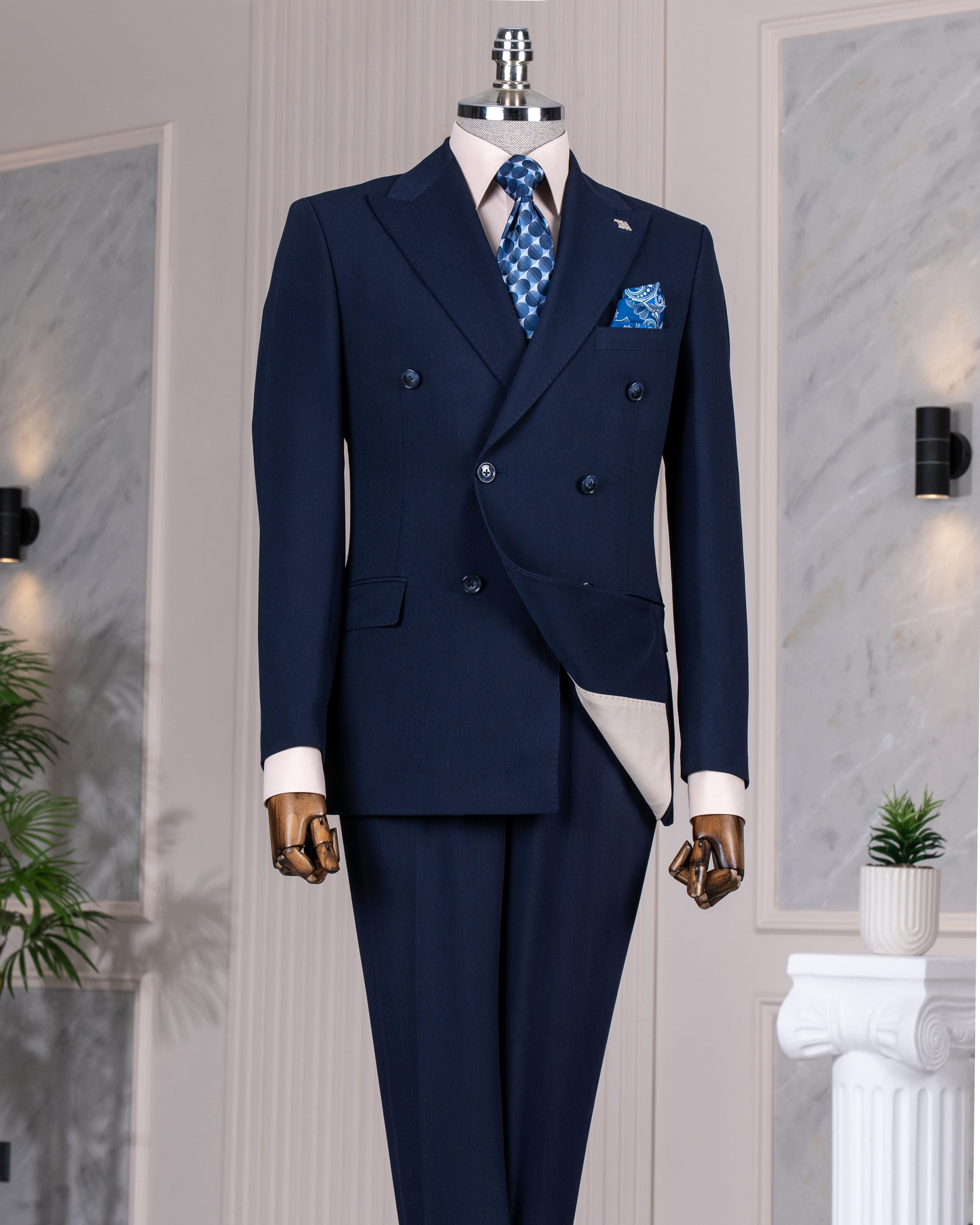 İtalyan stil kruvaze ceket pantolon takım elbise lacivert T14083