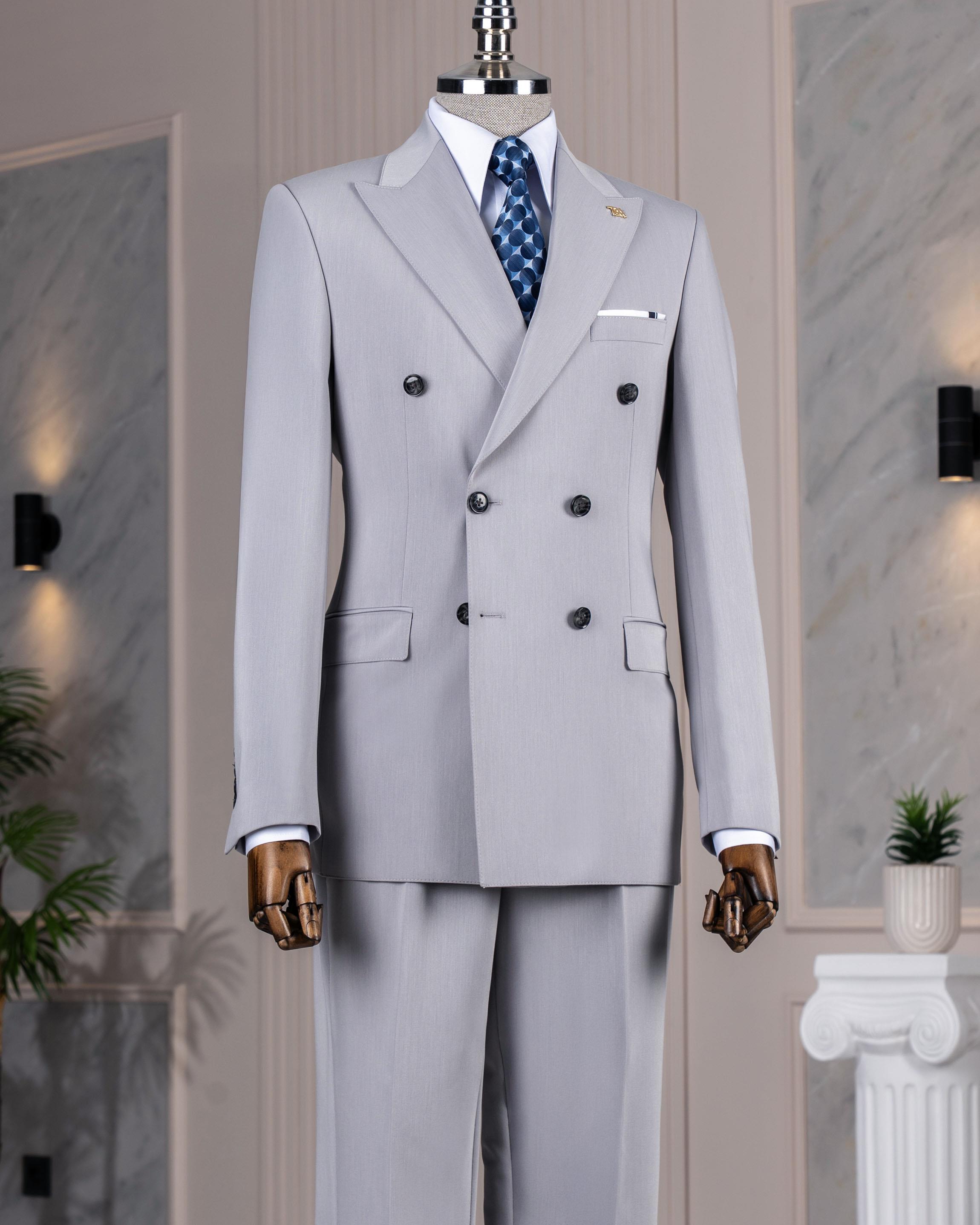 İtalyan stil kruvaze ceket pantolon takım elbise gri T14193
