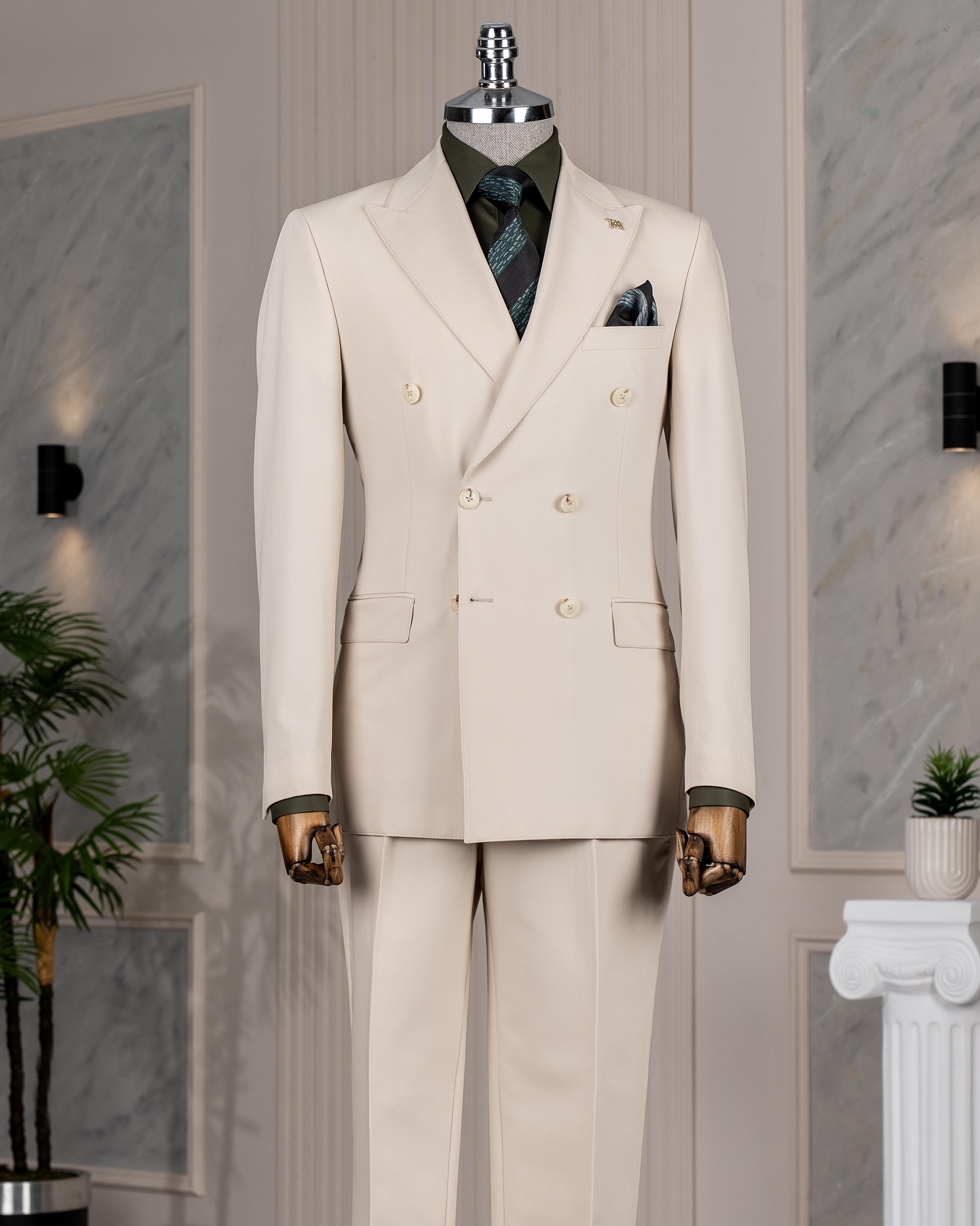İtalyan stil kruvaze ceket pantolon takım elbise bej T14191