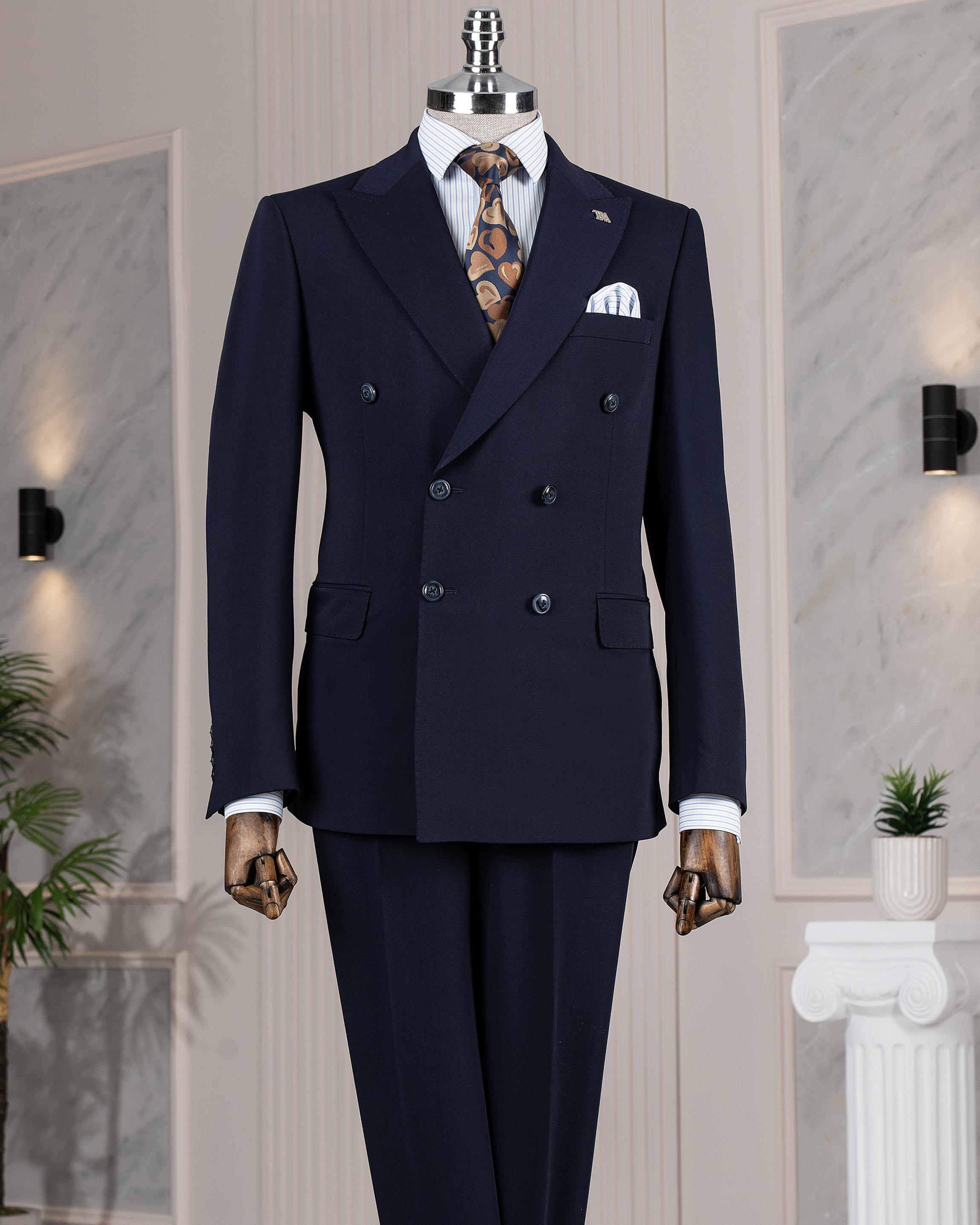 İtalyan stil kruvaze ceket pantolon takım elbise lacivert T14190
