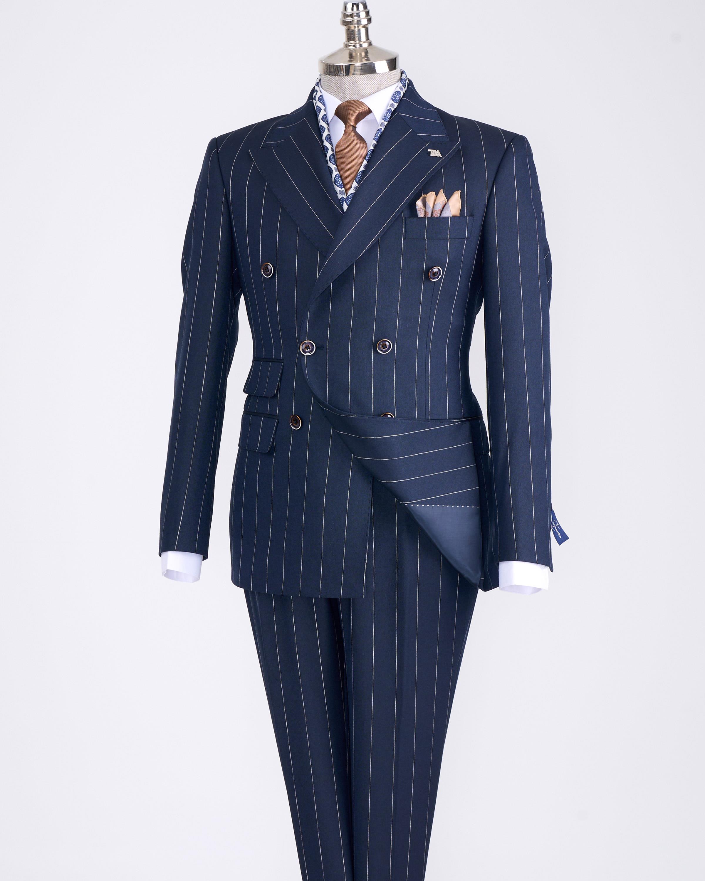 İtalyan stil kruvaze ceket pantolon takım elbise lacivert T13301