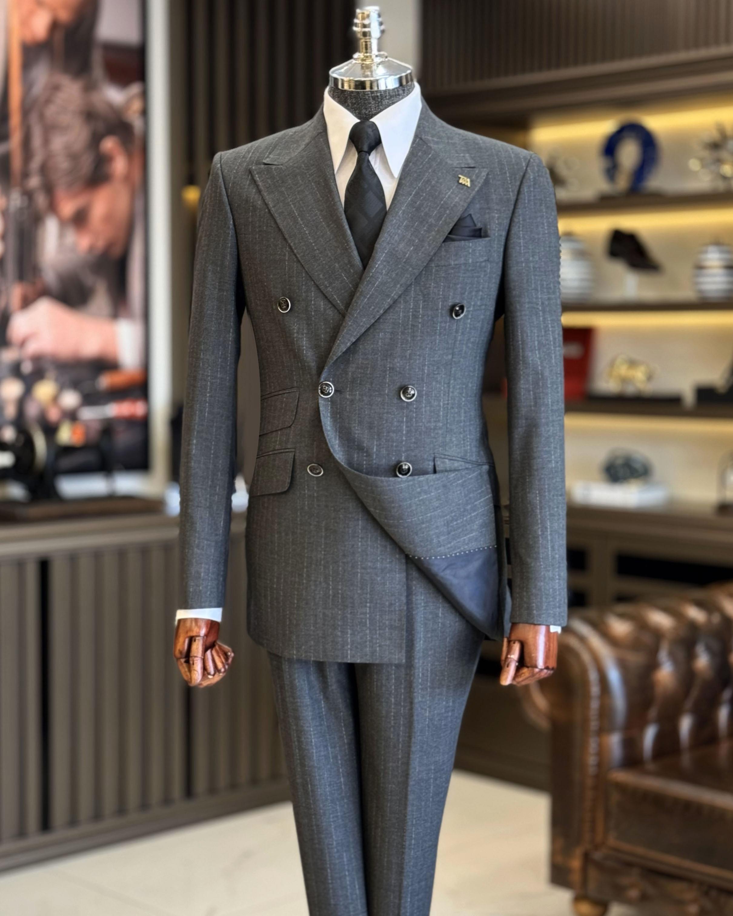 Italian style double breasted jacket trouser suit anthracite T12254