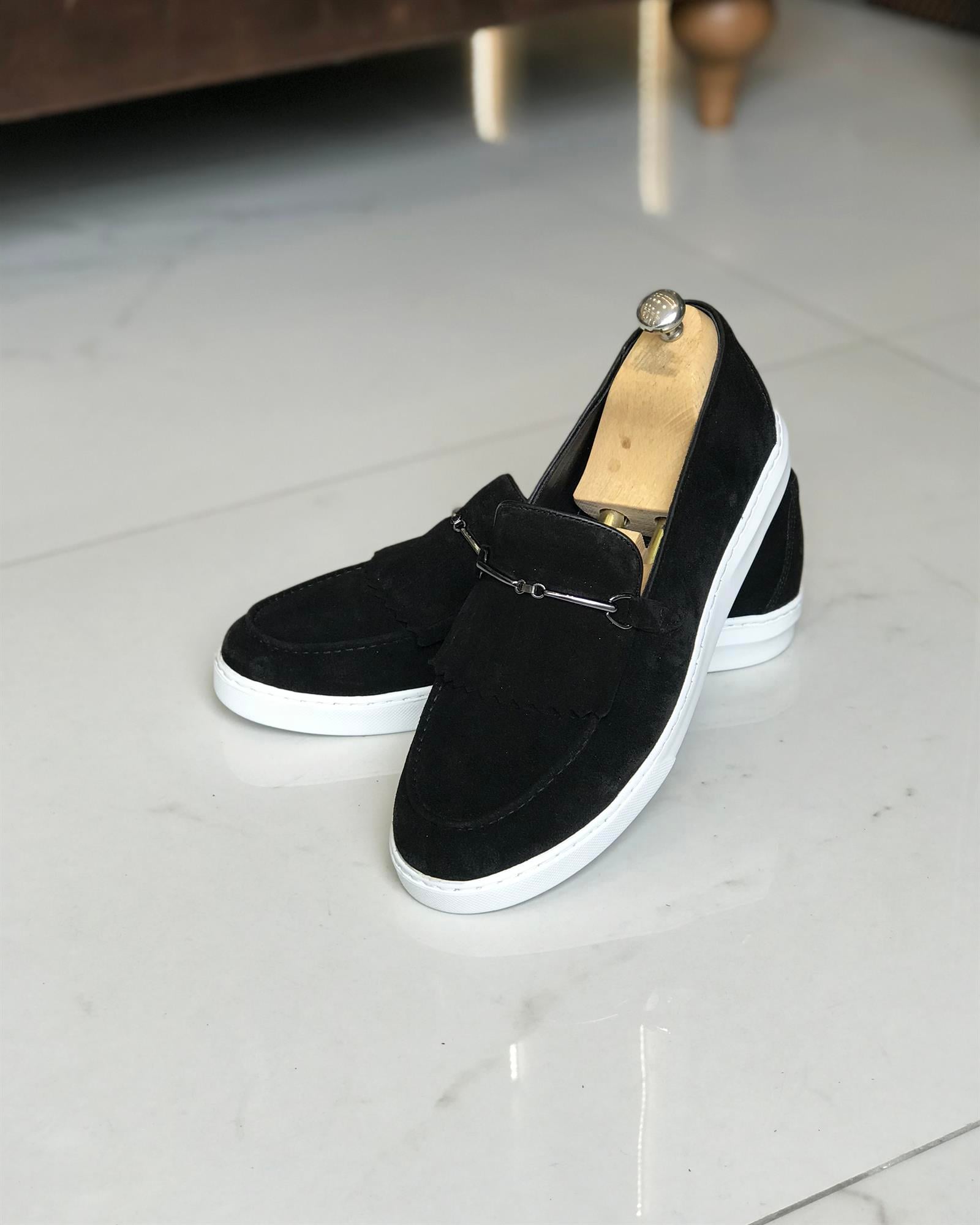 Italian style loafer suede men's shoes Black T9639