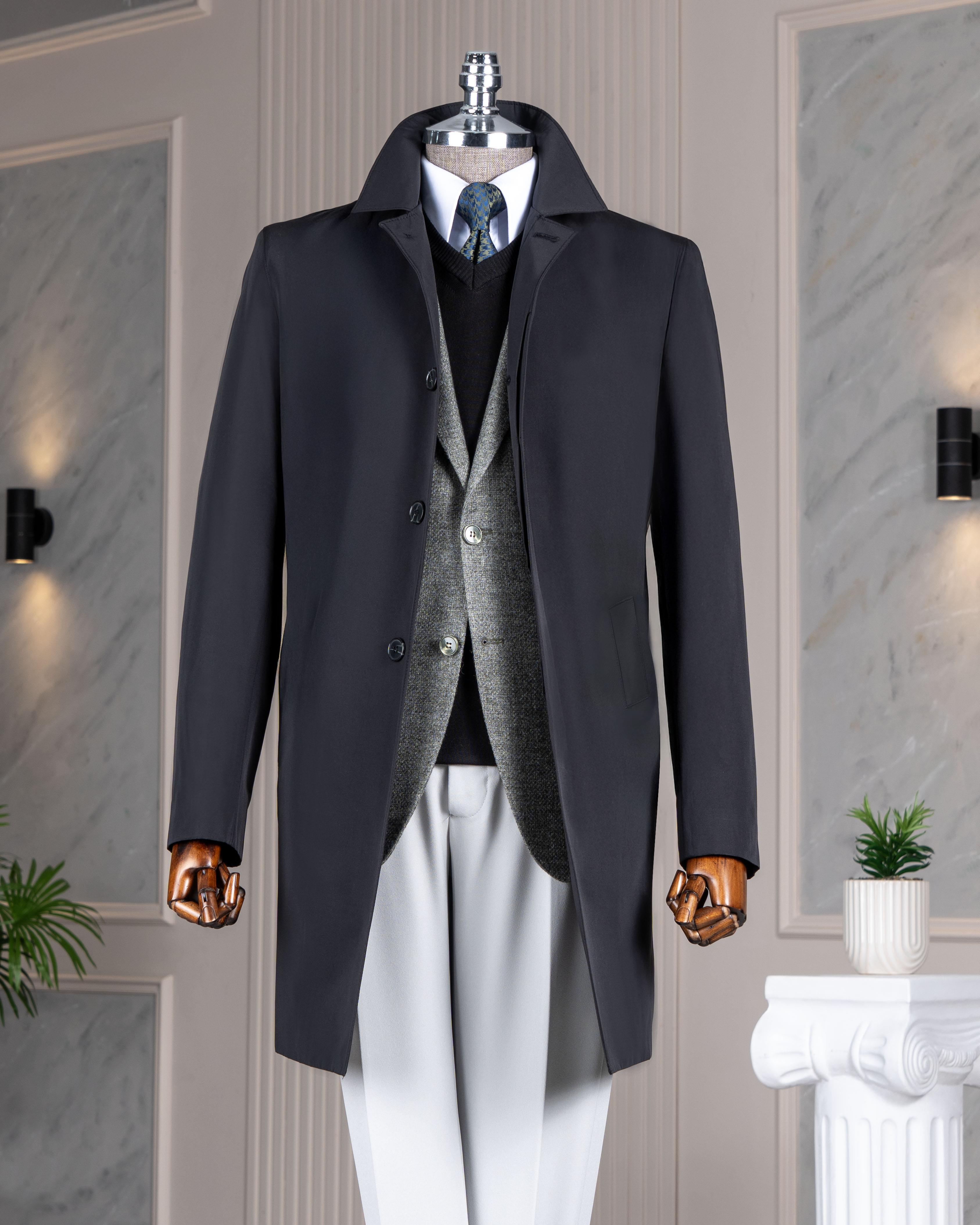 İtalyan stil mevsimlik erkek trençkot mont Siyah T7987